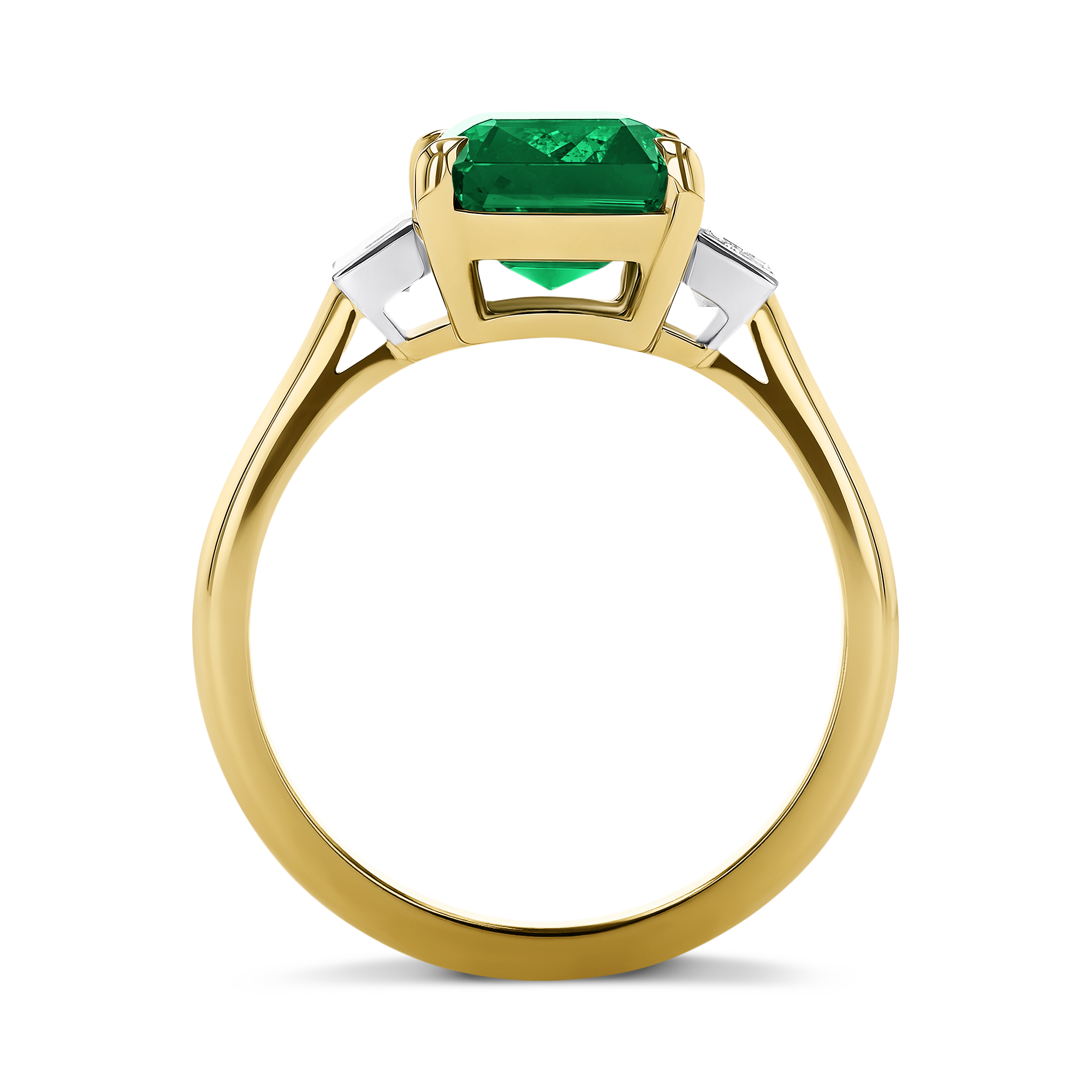 Octagonal 3.81ct Emerald and Diamond Three Stone Ring Octagon Cut, Claw Set_3