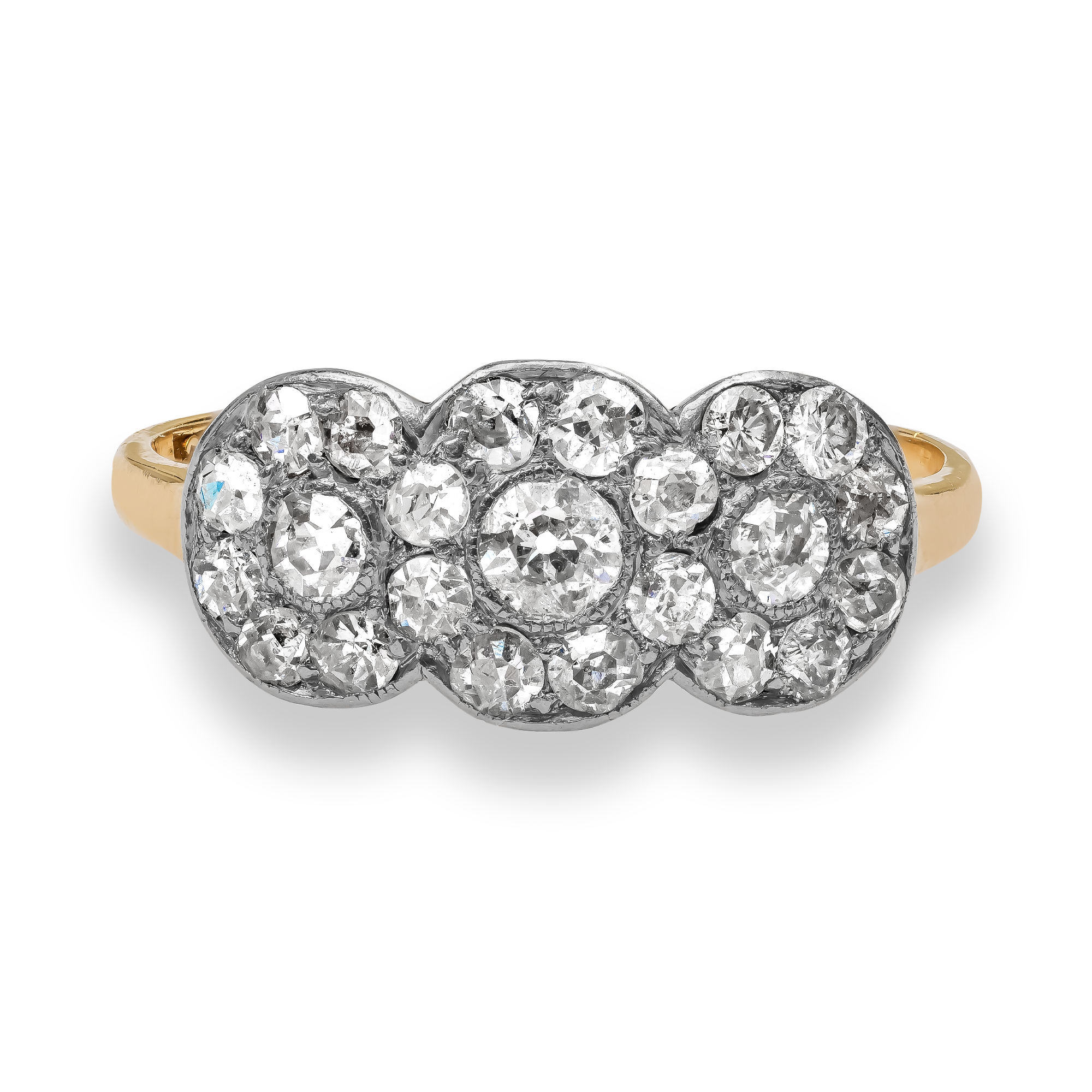 Old Cut Diamond Three Stone Cluster Ring Old Cut, Millegrain Set_2