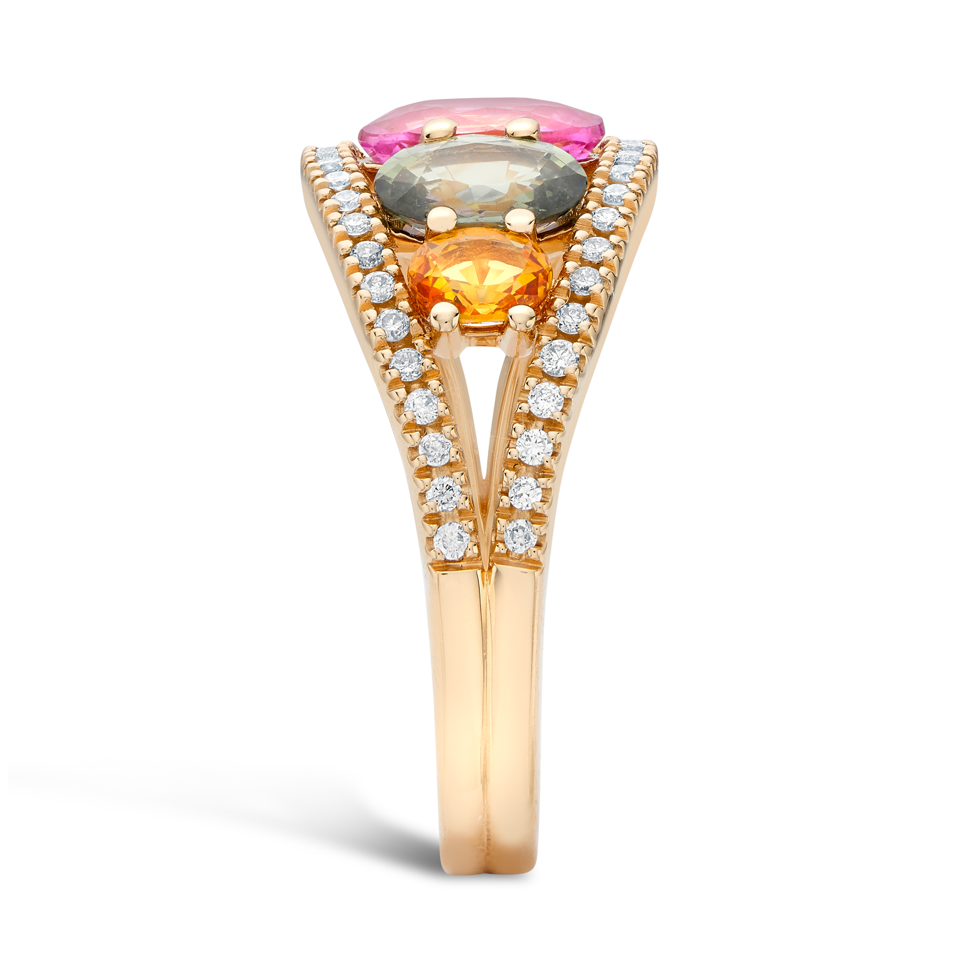 Rainbow Multi-Coloured Sapphire & Diamond Five Stone Ring Oval & Brilliant Cut, Claw Set_4