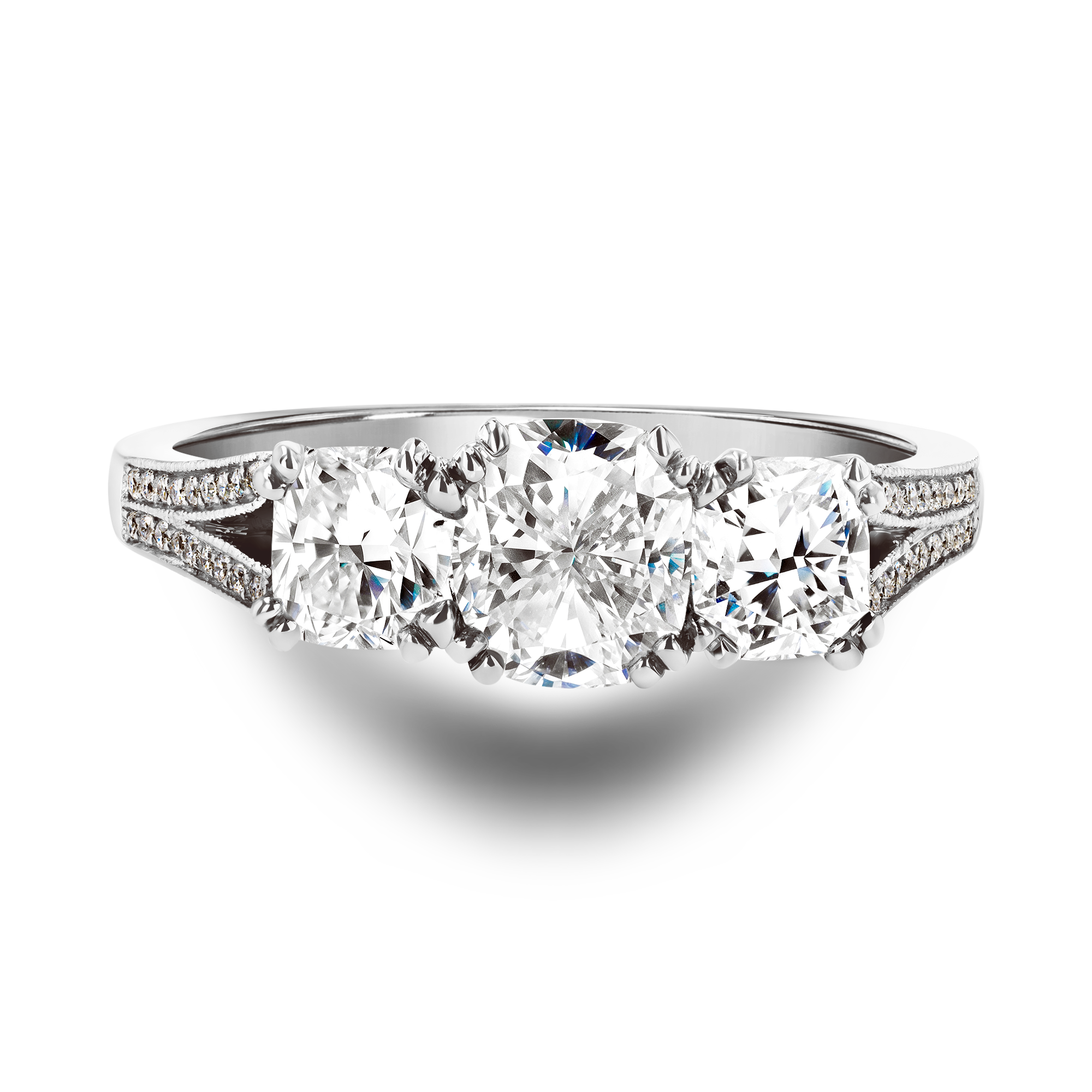 Imperial 0.90ct Diamond Three Stone Ring Cushion Cut, Claw Set_2