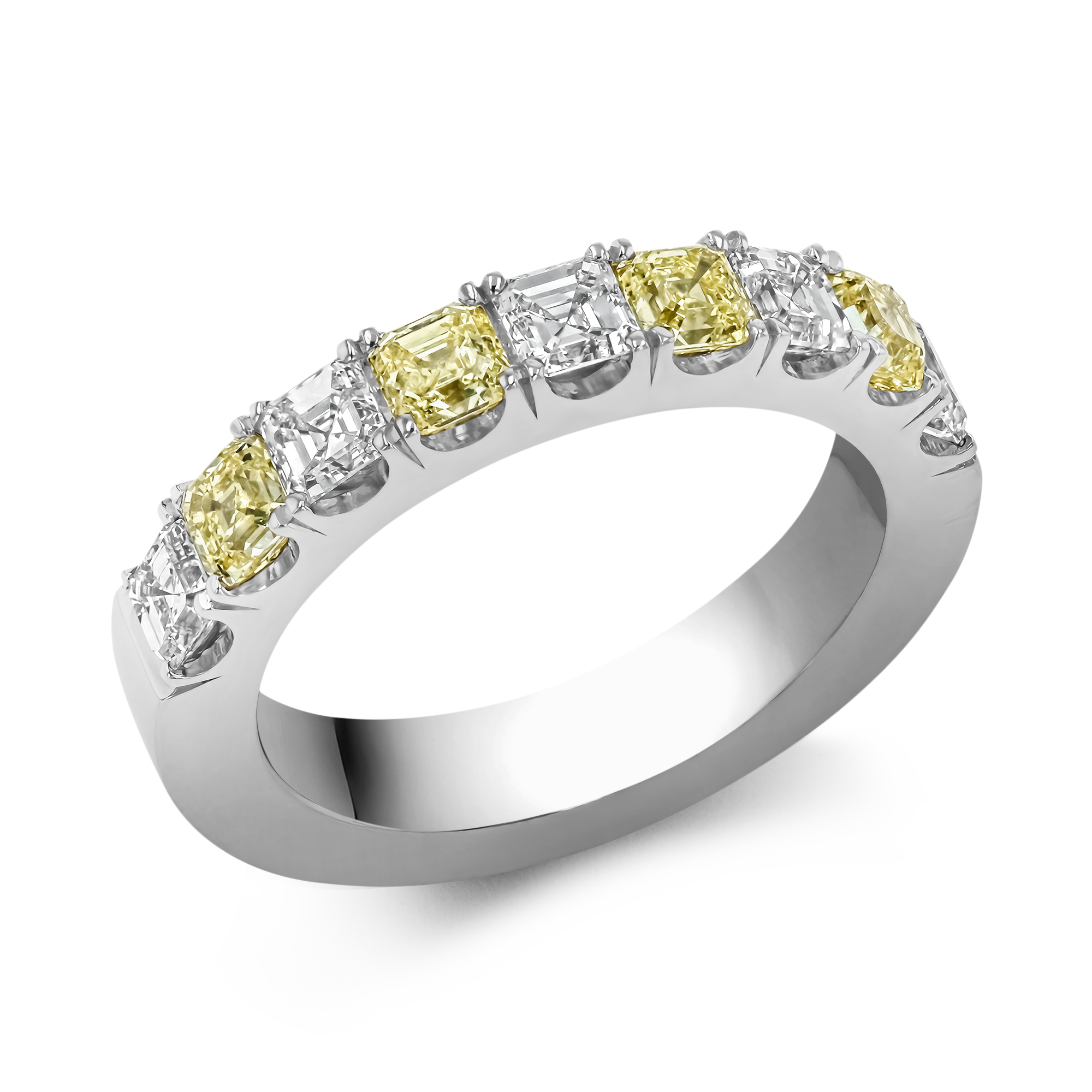 Yellow and White Asscher Cut Diamond Half Eternity Ring Asscher Cut, Claw Set_1
