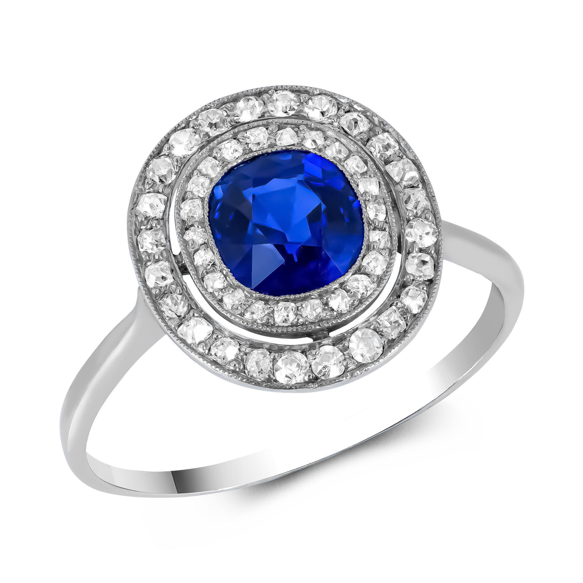 Oval Cut Sapphire and Diamond Target Ring Oval Cut, Millegrain Set_1