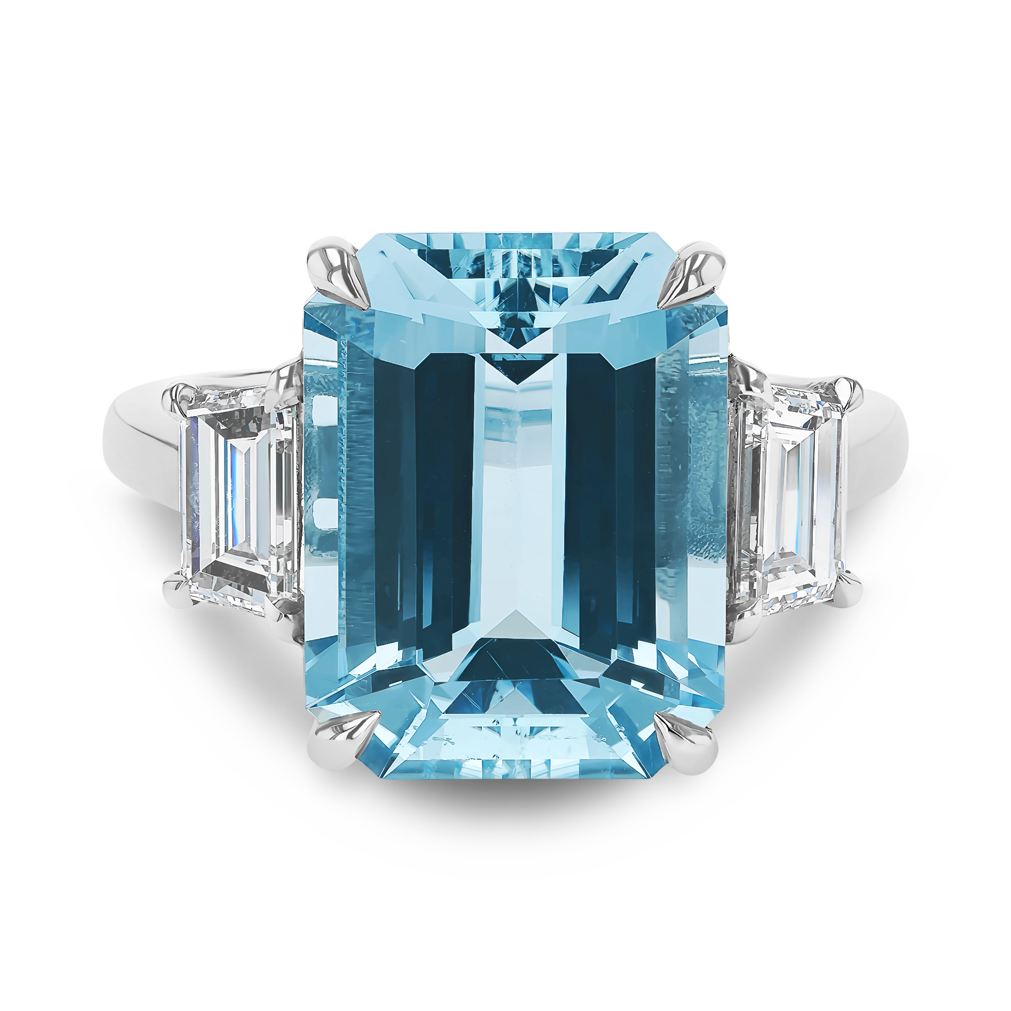 Emerald Cut 5.80ct Lukusuzi Aquamarine and Diamond Ring Emerald & Trapeze Cut, Claw Set_2