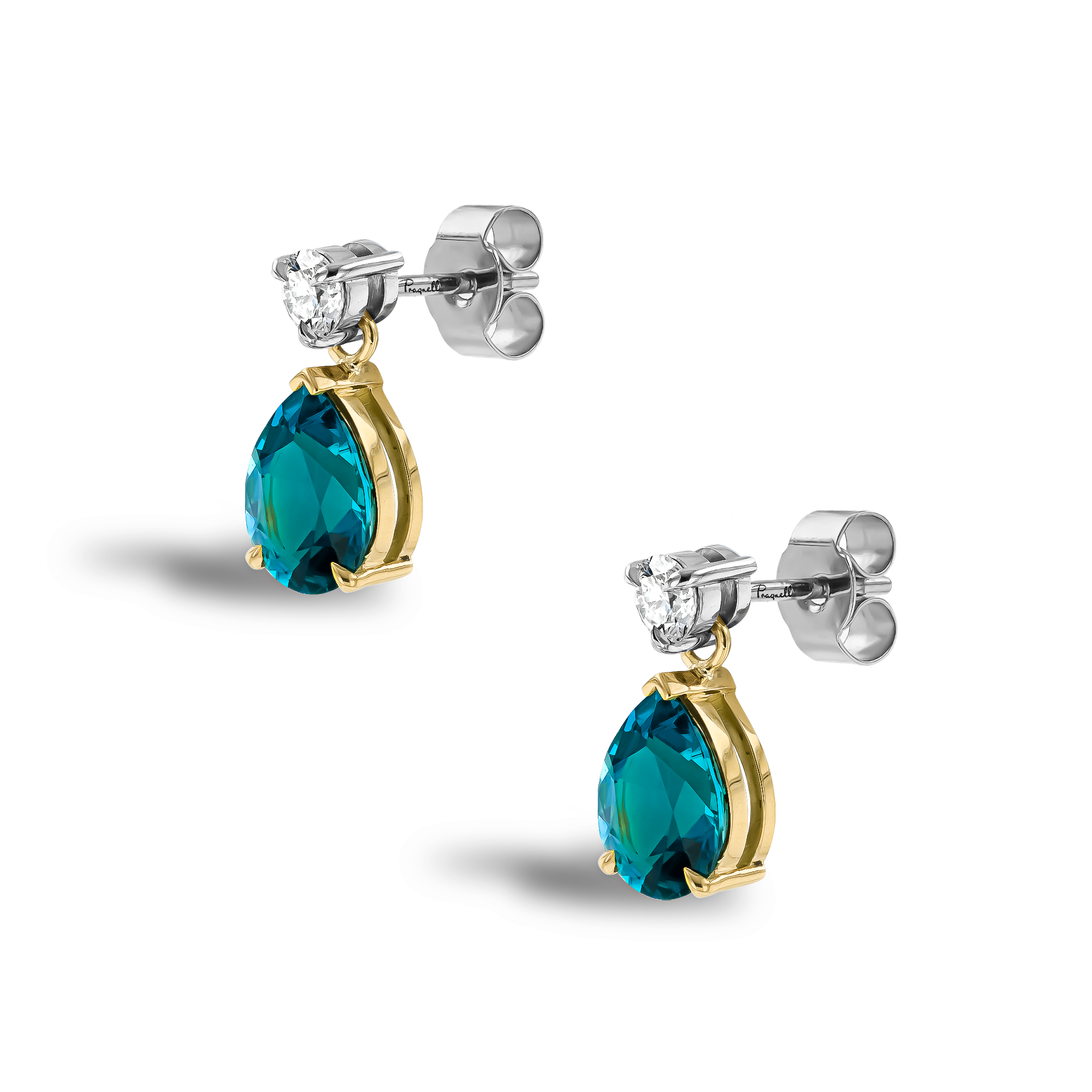 Pear Shaped 4.22ct Lagoon Tourmaline and Diamond Earrings Pear Shape, Claw Set_2
