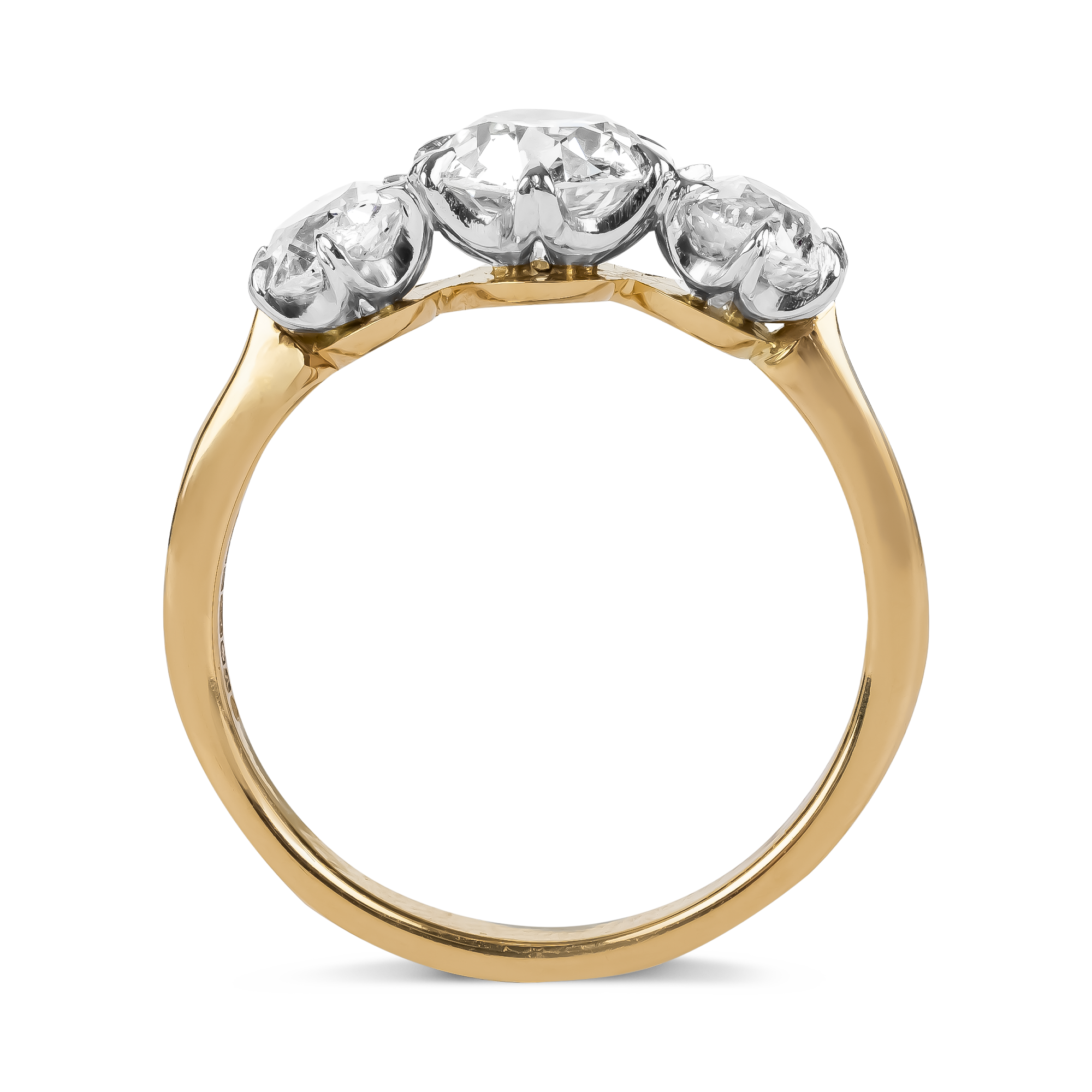 Coronet Old Cut 1.96ct Diamond Three Stone Ring Old Cut, Claw Set_3
