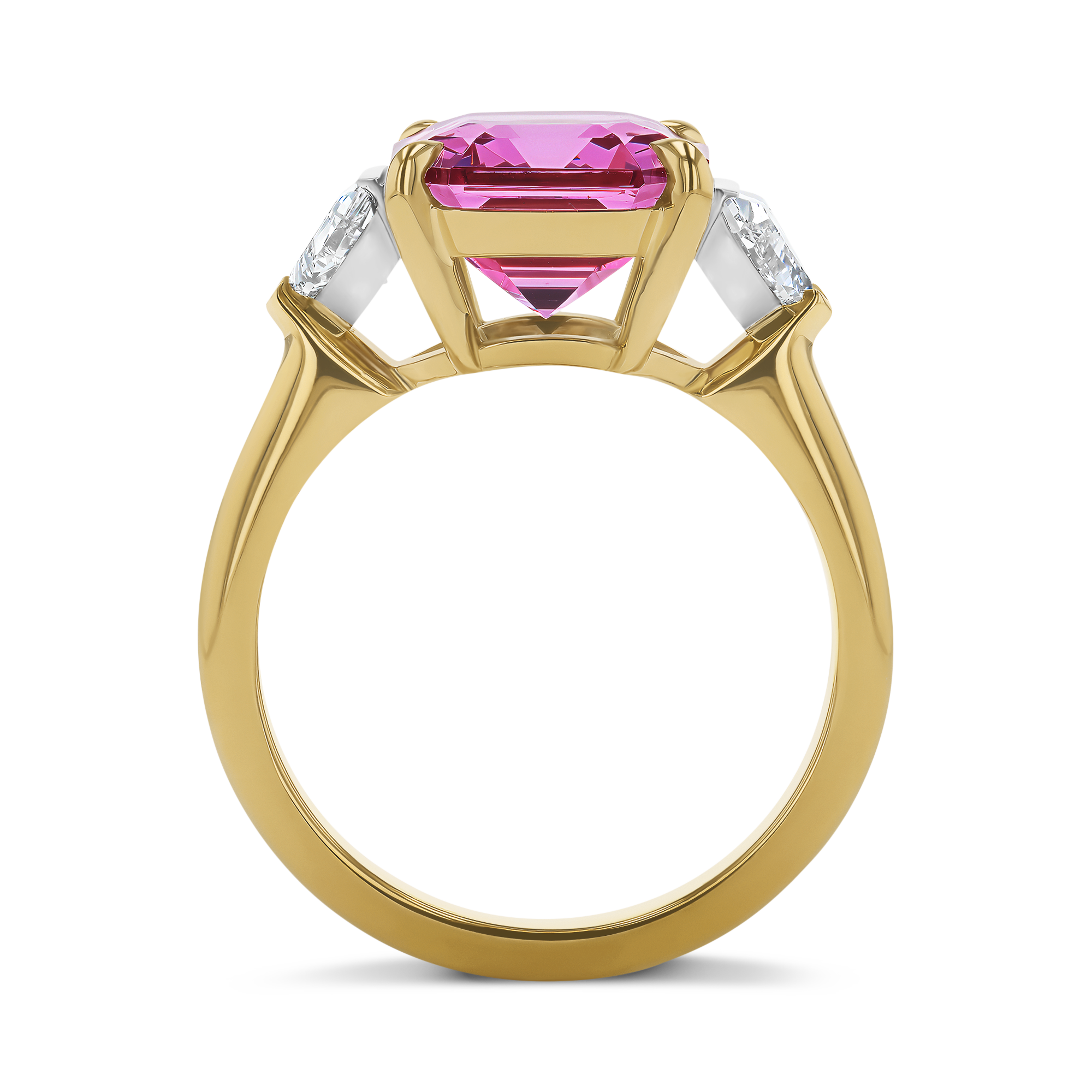 Masterpiece 5.15ct Emerald Cut Tanzania Strawberry Spinel and Diamond Ring Emerald Cut, Claw Set_3