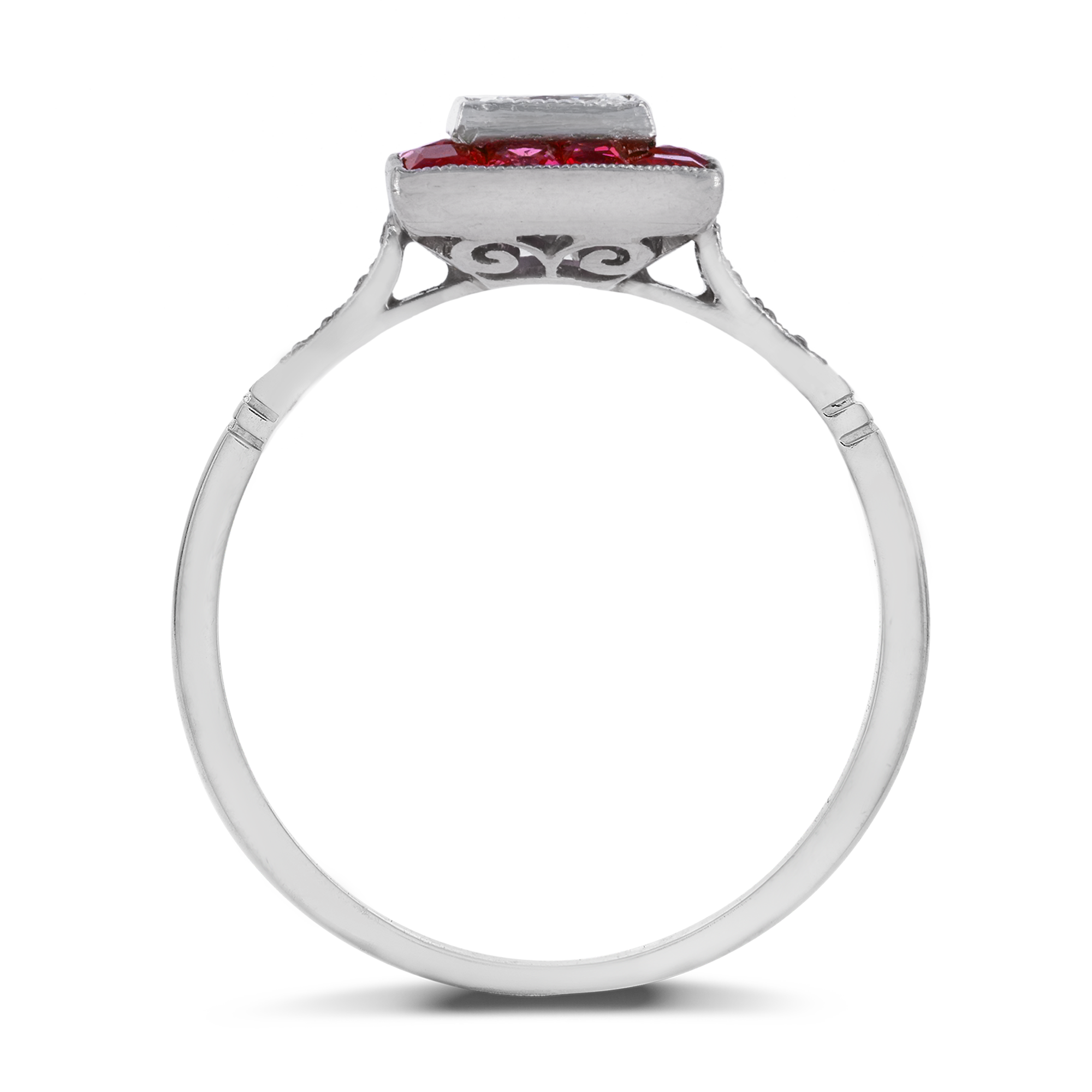 Diamond and ruby cluster ring Princess Cut, Millegrain Set_3