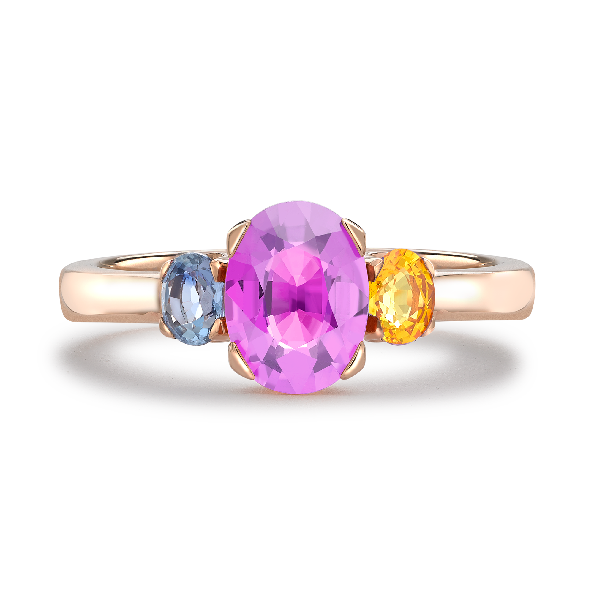 Rainbow Fancy Sapphire Three-Stone Ring Oval Cut, Claw Set_2