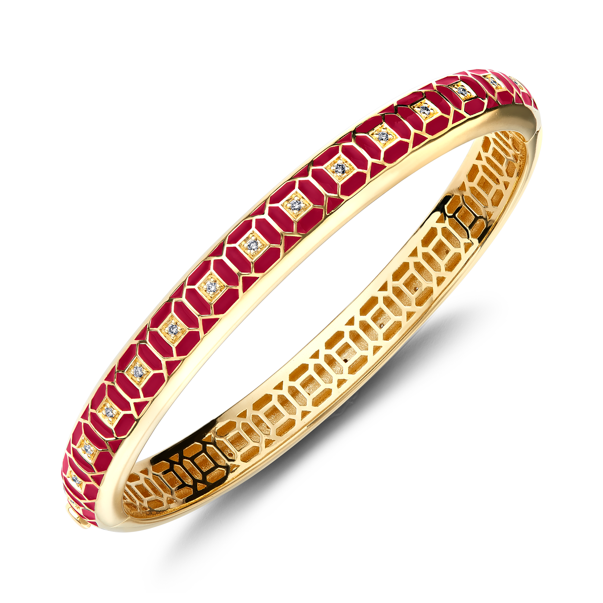 Revival Regency Red Enamel and Diamond Bangle Brilliant Cut, Pave Set_2