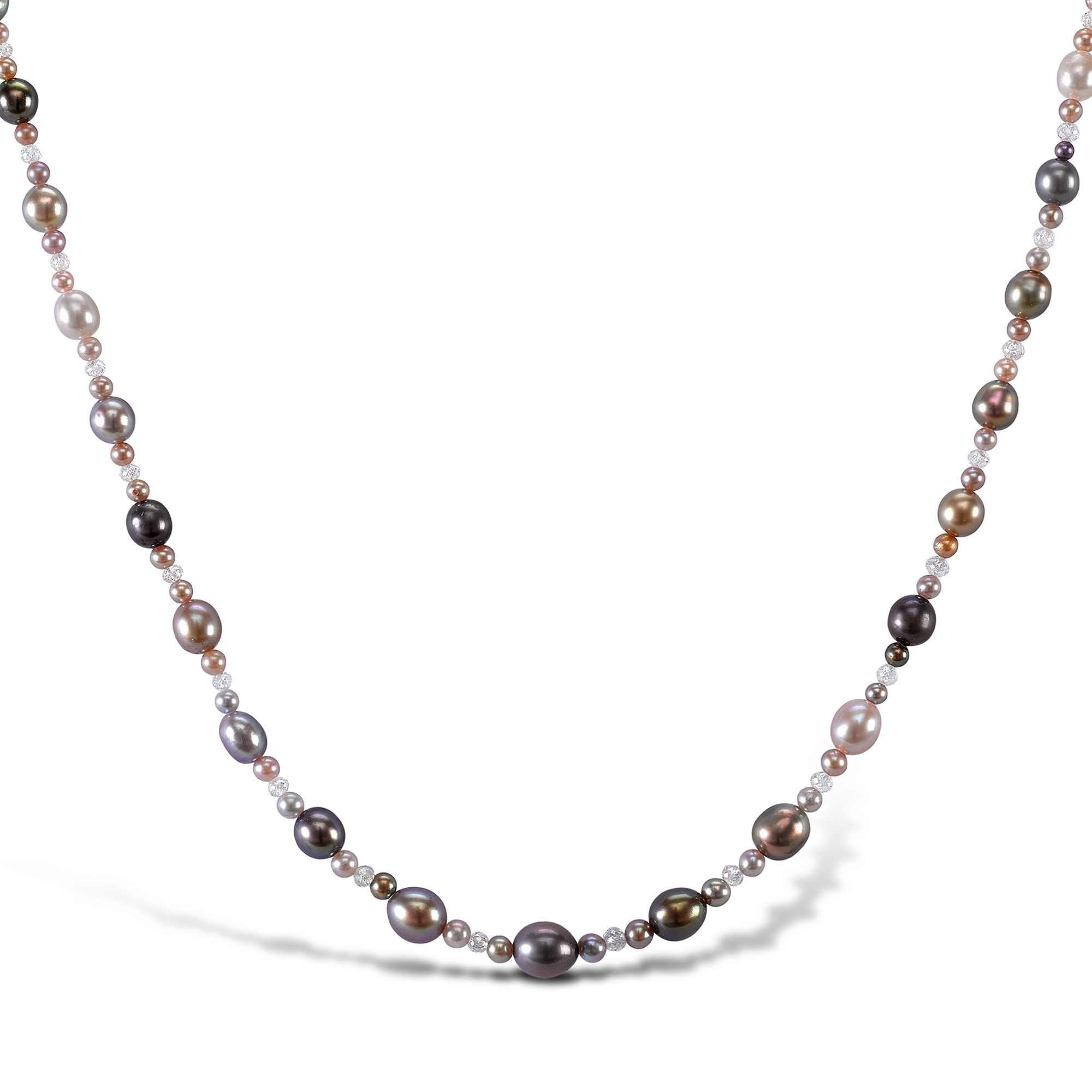 Natural Pearl and Diamond Necklace 3.5-5.6MM Pearls_2