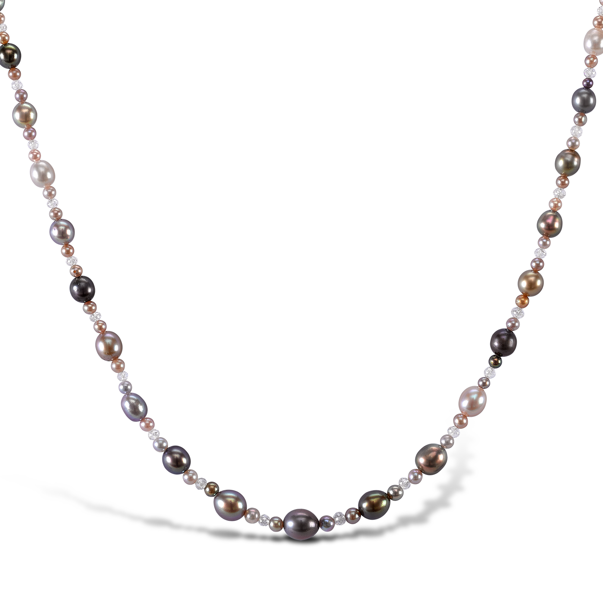 Natural Pearl and Diamond Necklace 3.5-5.6MM Pearls_2