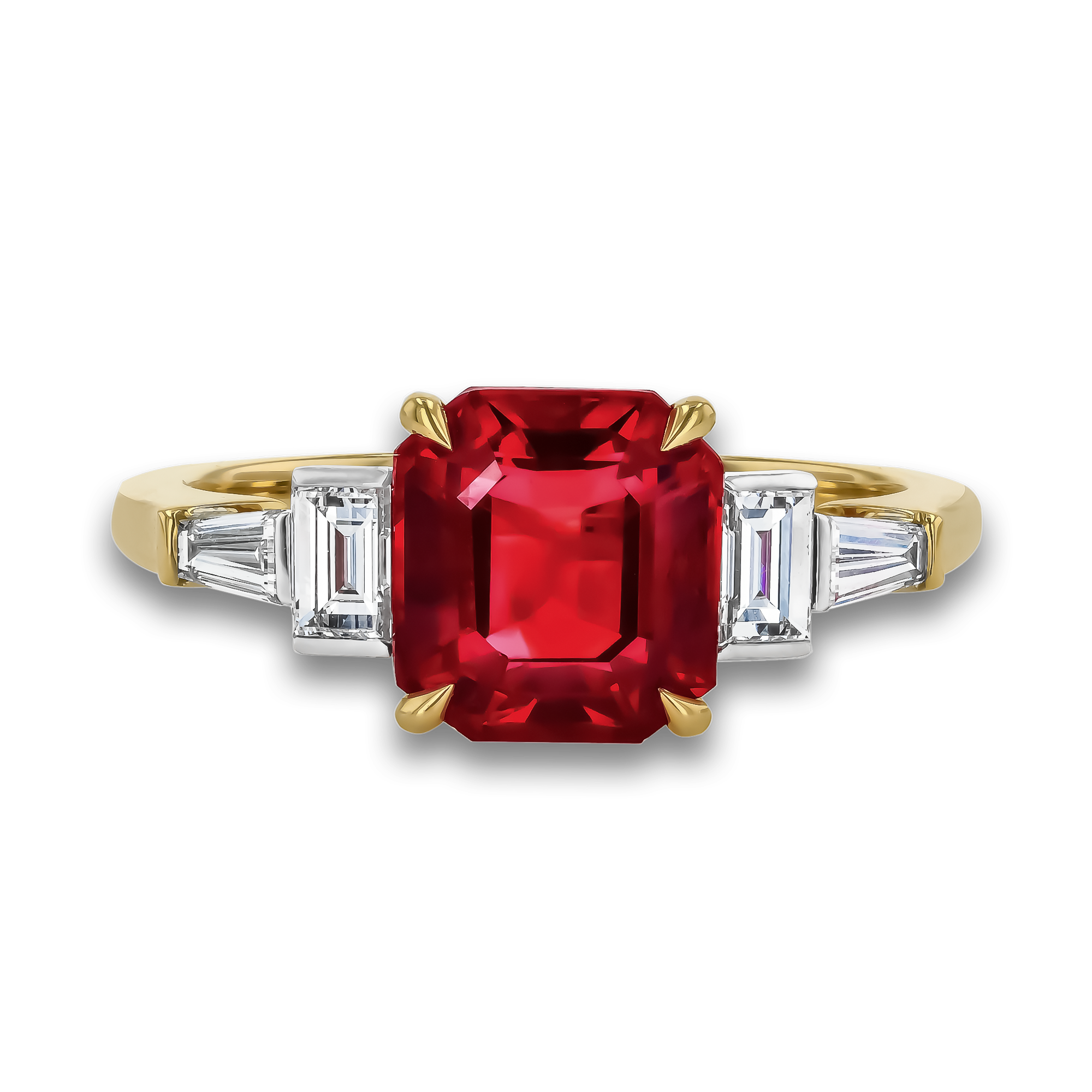 Octagonal Cut 2.72ct Burmese Ruby and Diamond Ring Octagonal & Baguette Cut, Claw Set_2