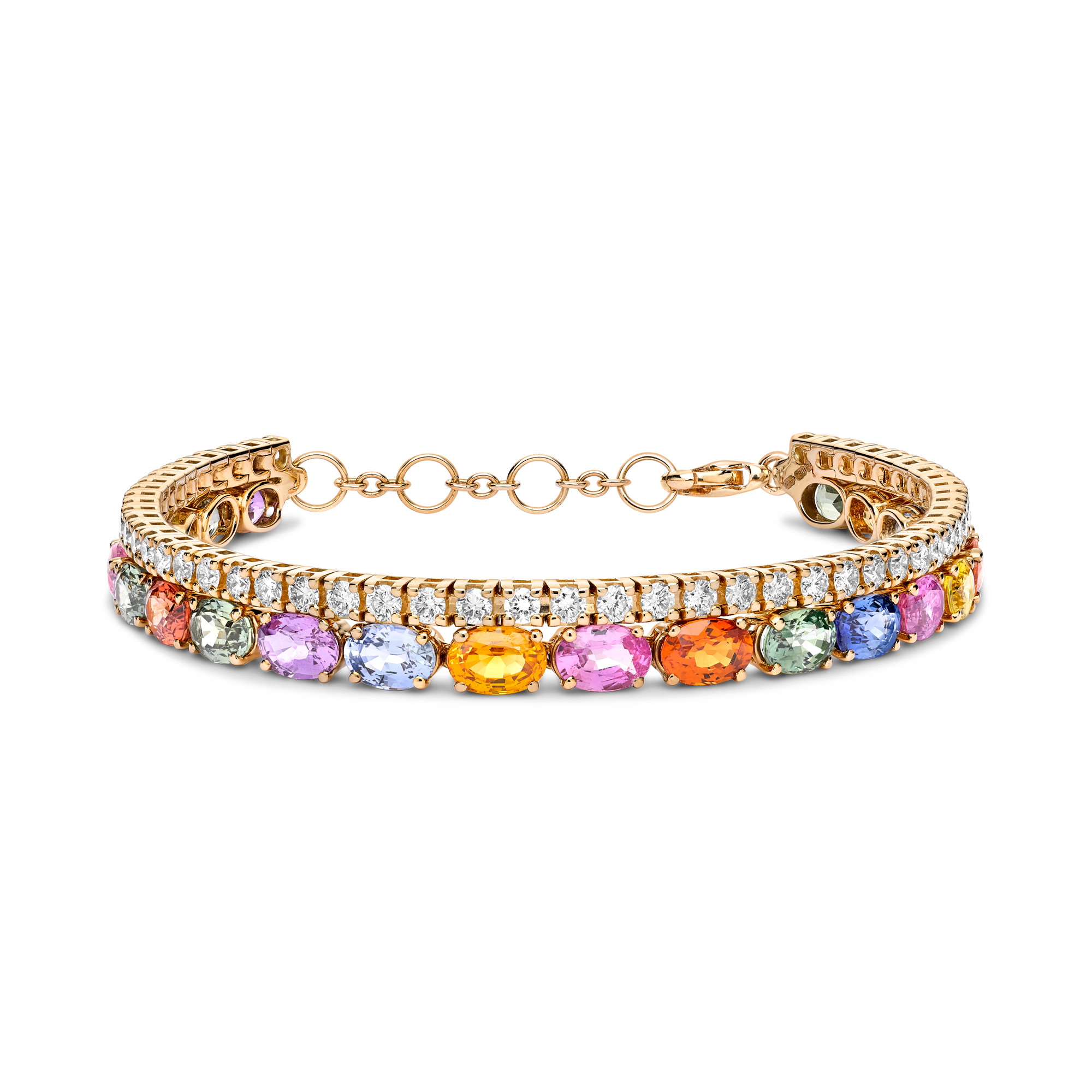 Rainbow Fancy Sapphire and Diamond Two Row Bracelet Oval Cut, Claw Set_1