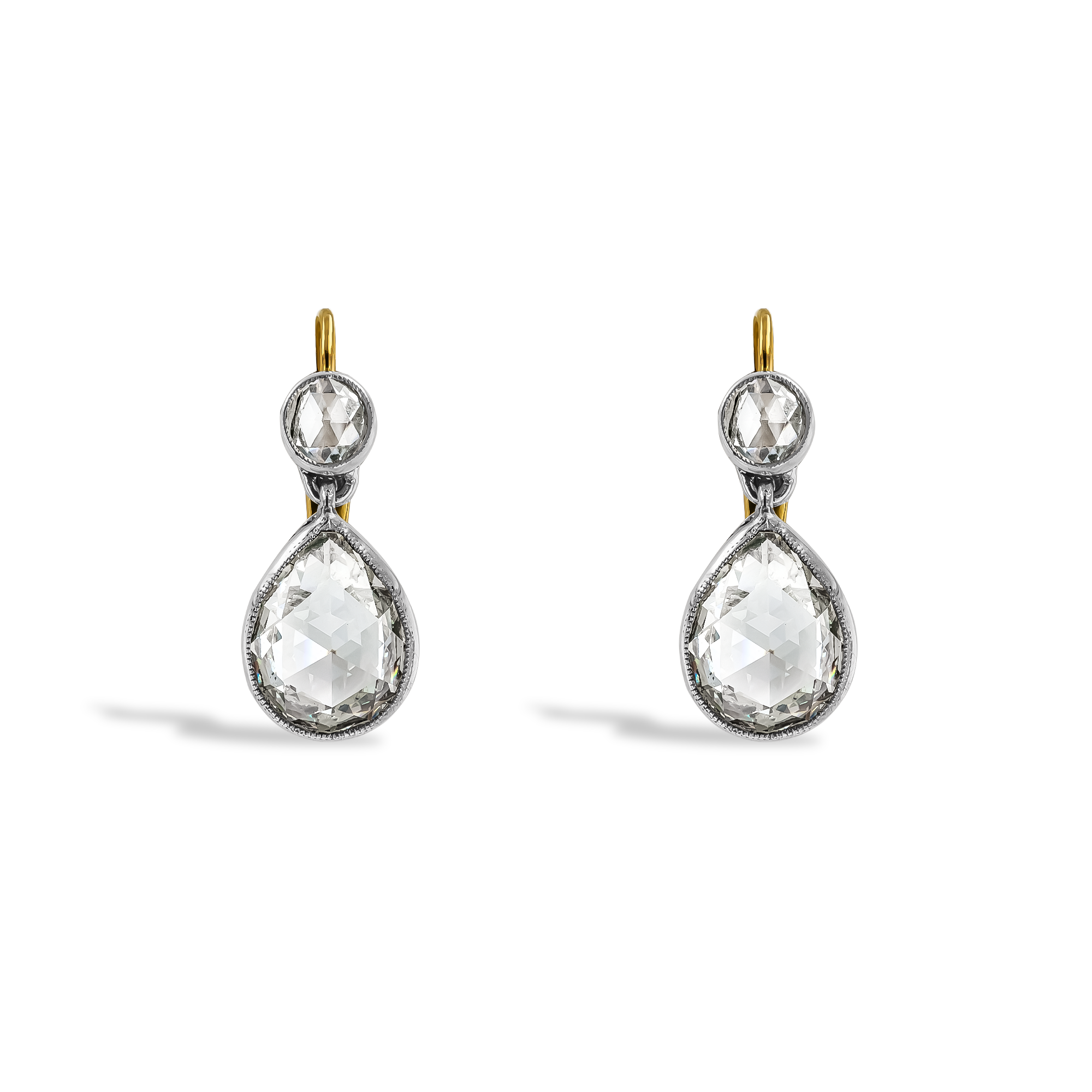 Victorian 3.54ct Diamond Drop Earrings Rose Cut, Millegrain Set_1