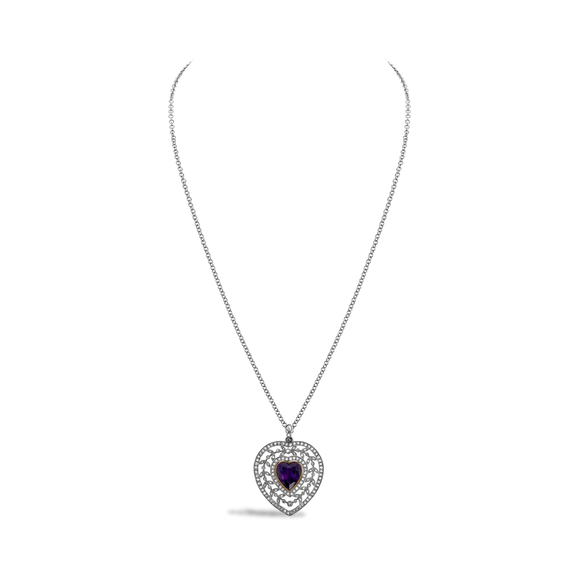 Victorian Heart shaped Gem and Diamond Pendant Heart shaped, Millegrain set_3