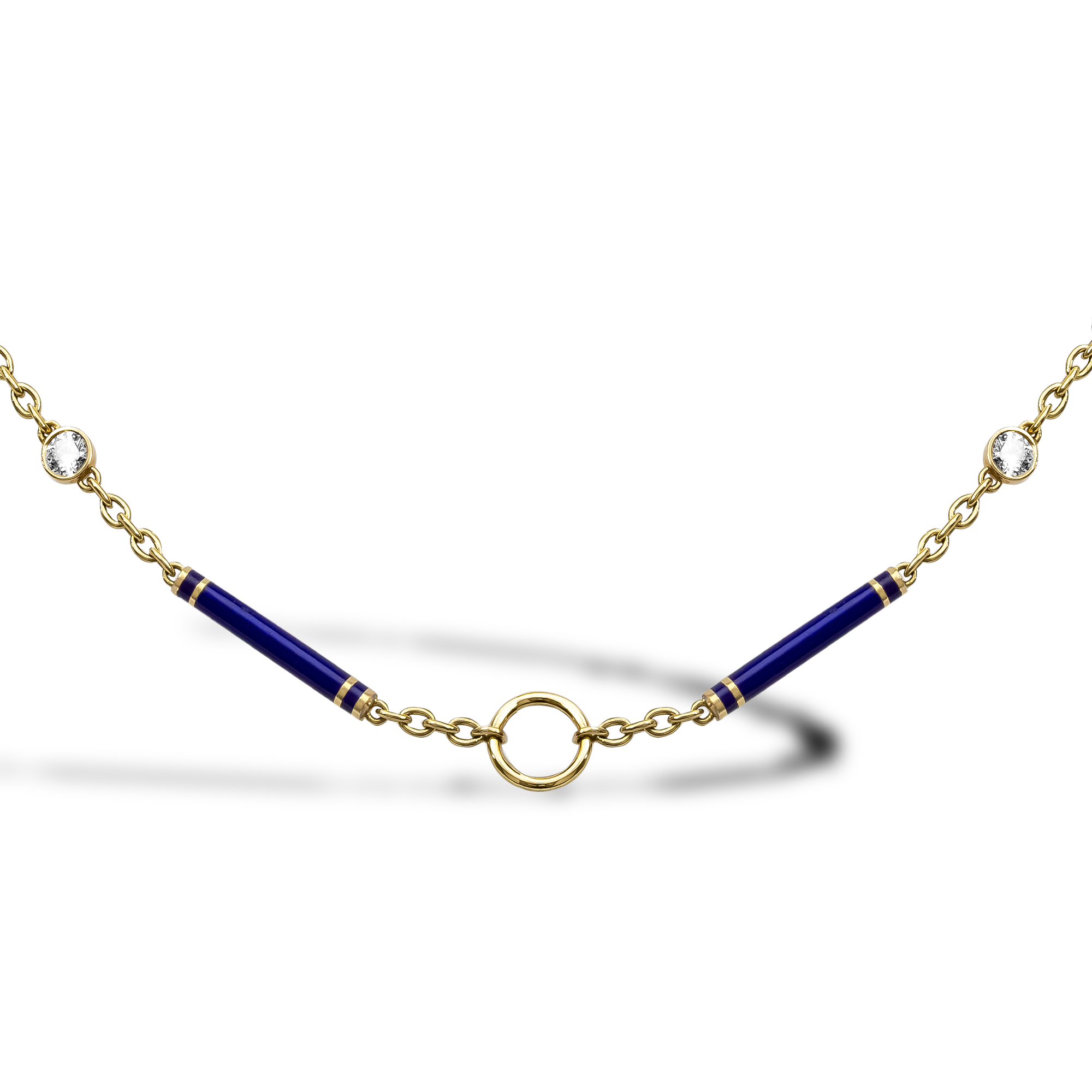Brilliant Cut 0.96ct Diamond and Navy Blue Enamel Barrel Link Chain Brilliant Cut, Rubover Set_2