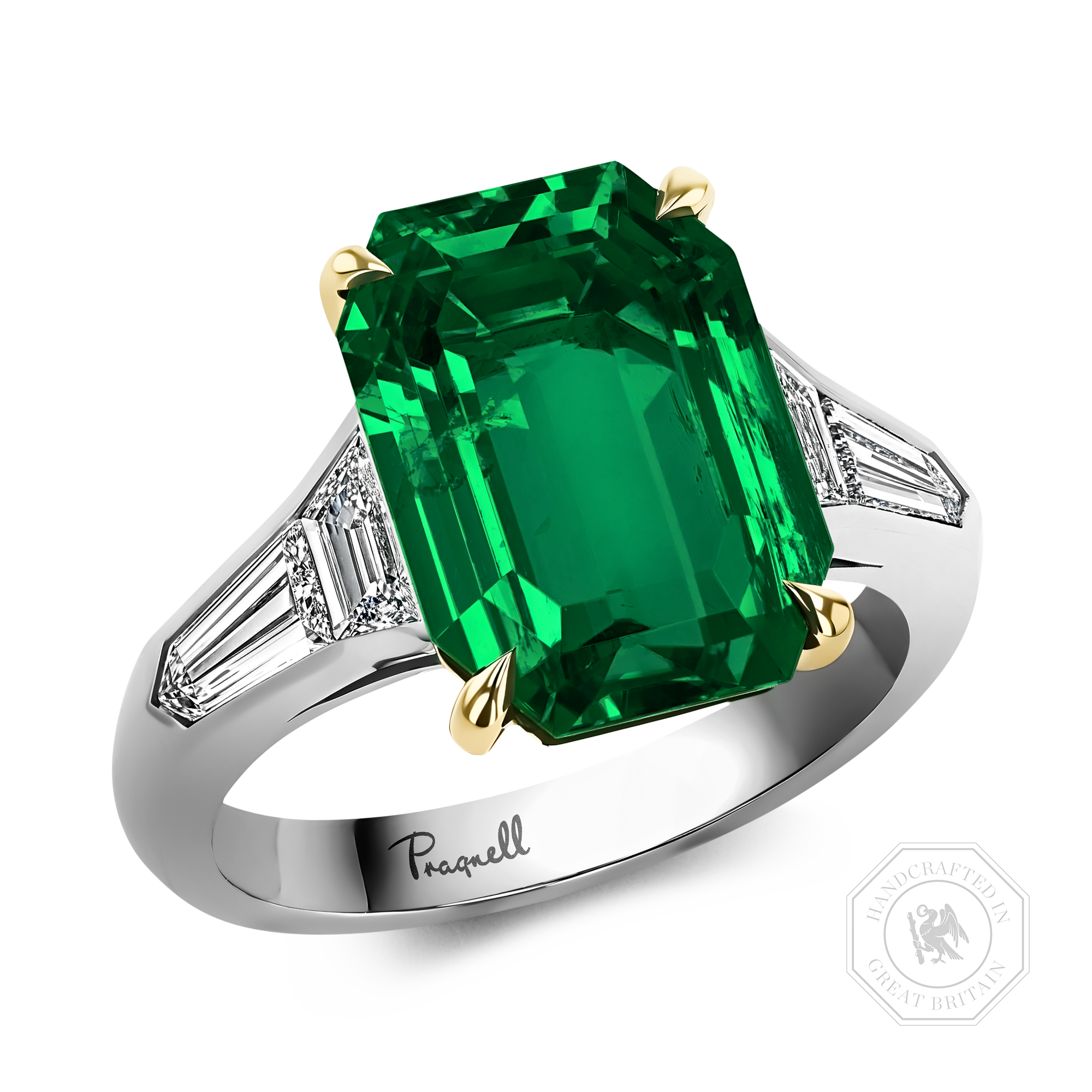 Masterpiece 5.55ct Muzo Emerald and Diamond Solitaire Ring Octagon Cut, Claw Set_1