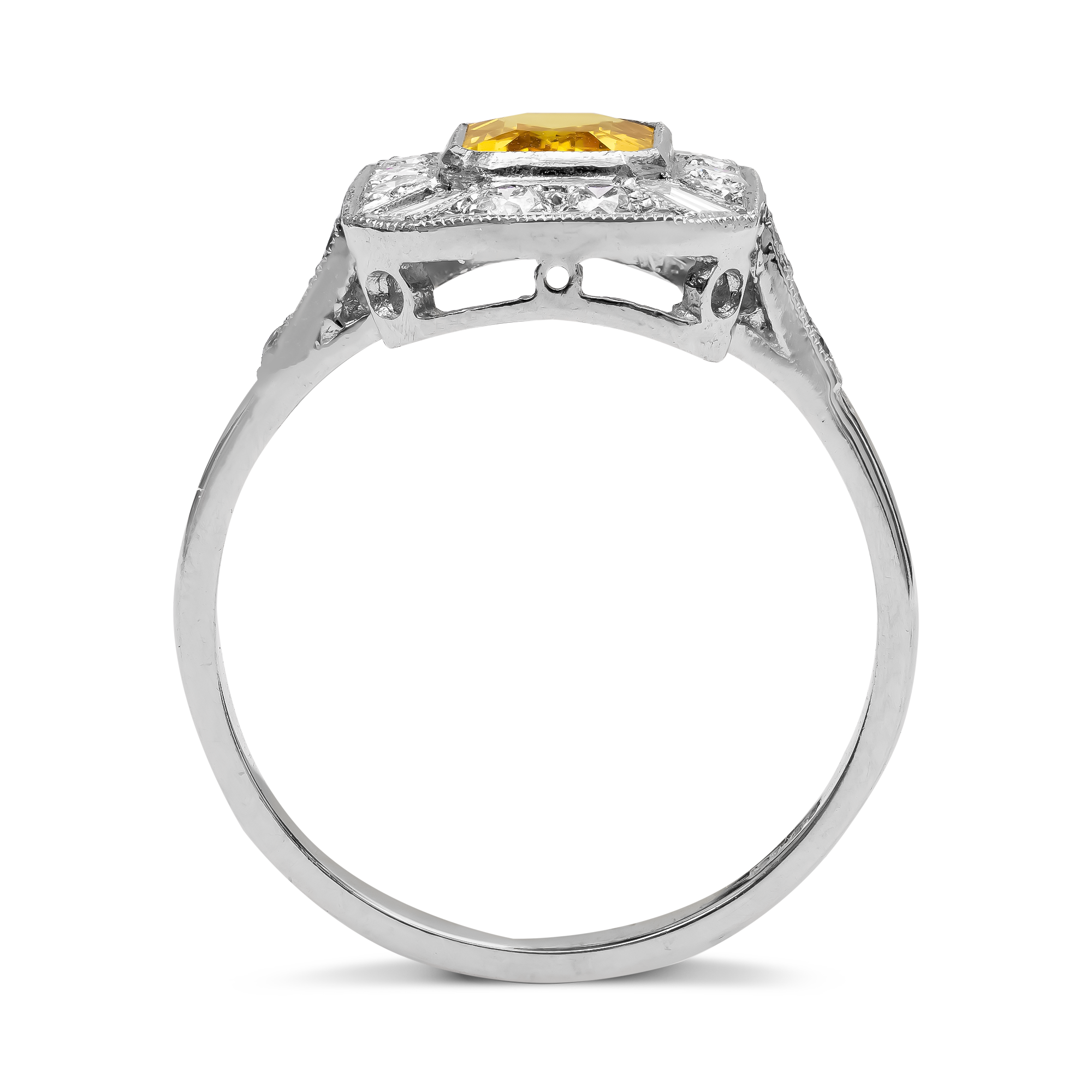 Emerald Cut 1.20ct Yellow Sapphire and Diamond Ring Emerald Cut, Millegrain Set_3