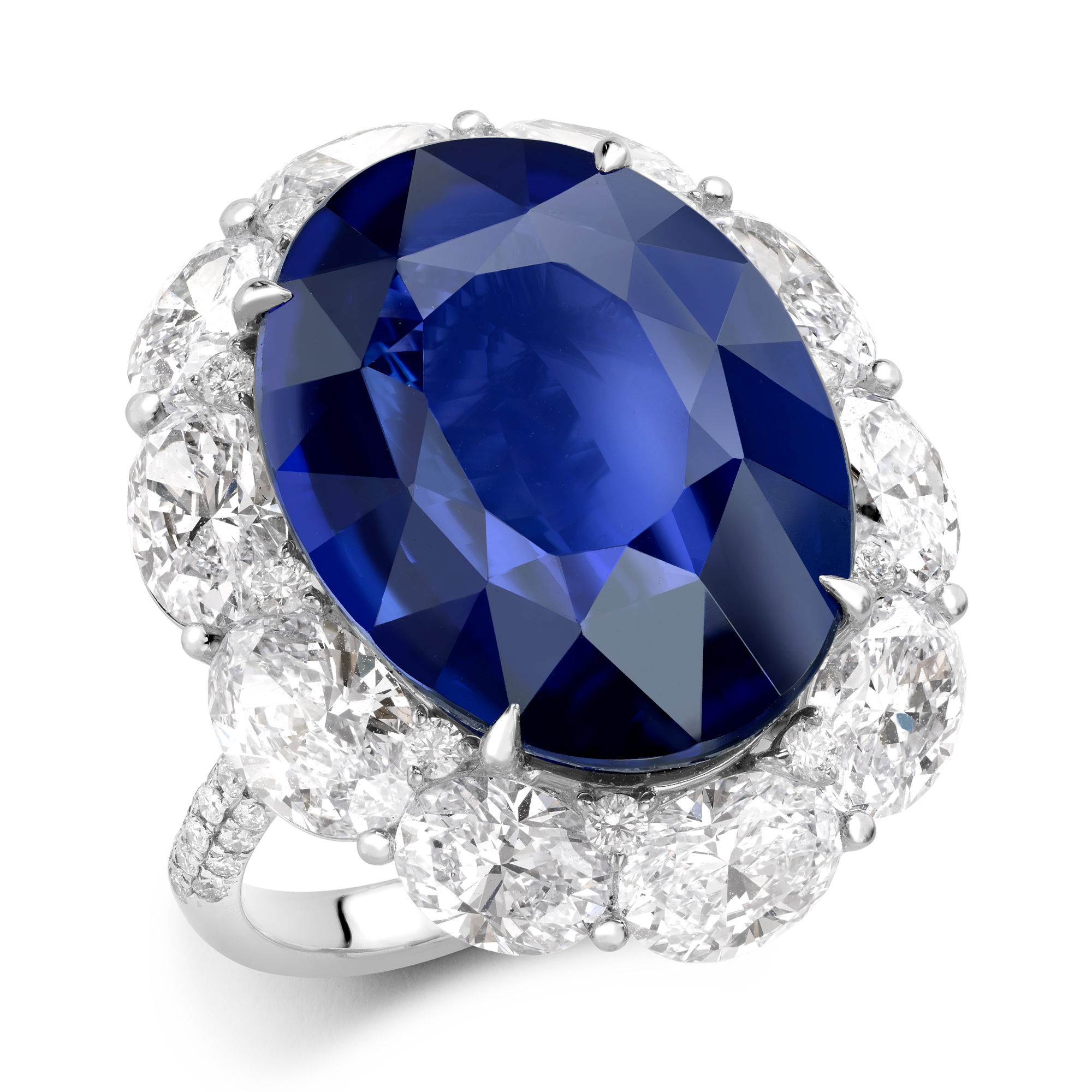 Masterpiece Sapphire & Diamond Ring Sri Lankan Oval Cut with Brilliant Cut Diamonds_1