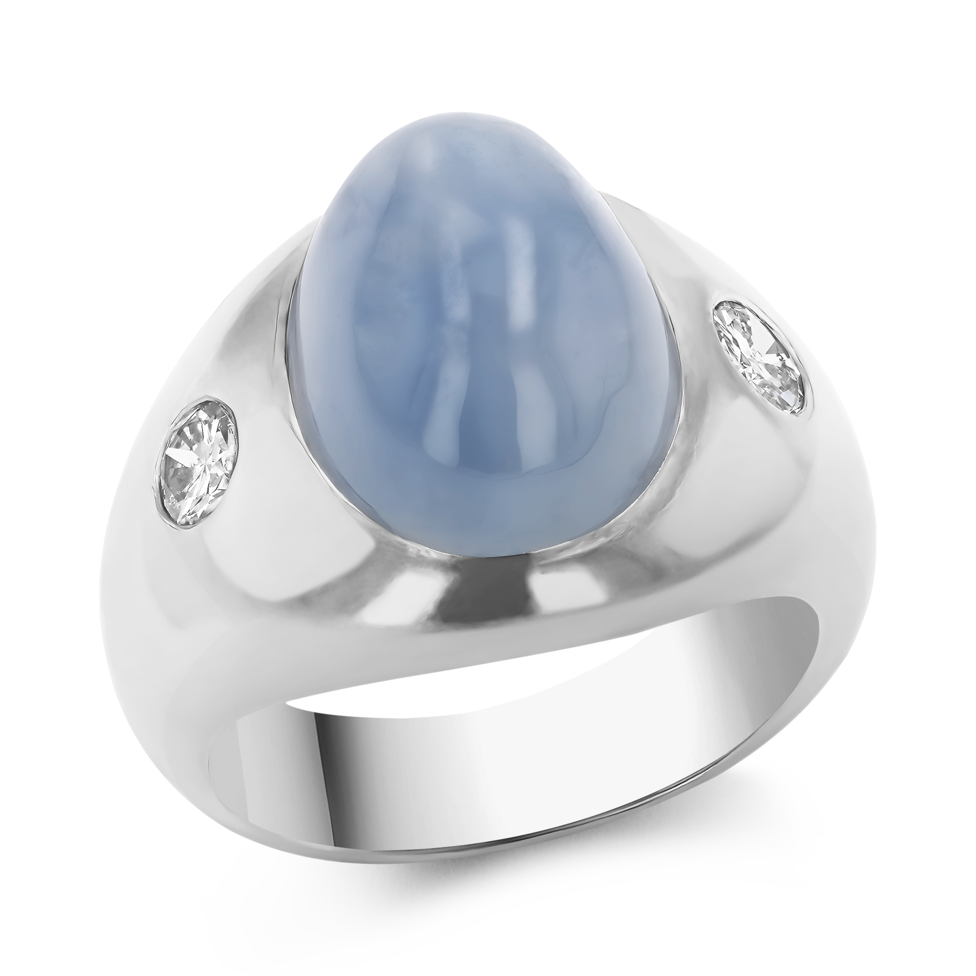 Art Deco Cabochon Cut Star Sapphire and Diamond Ring Cabochon Cut, Gypsy Set_1