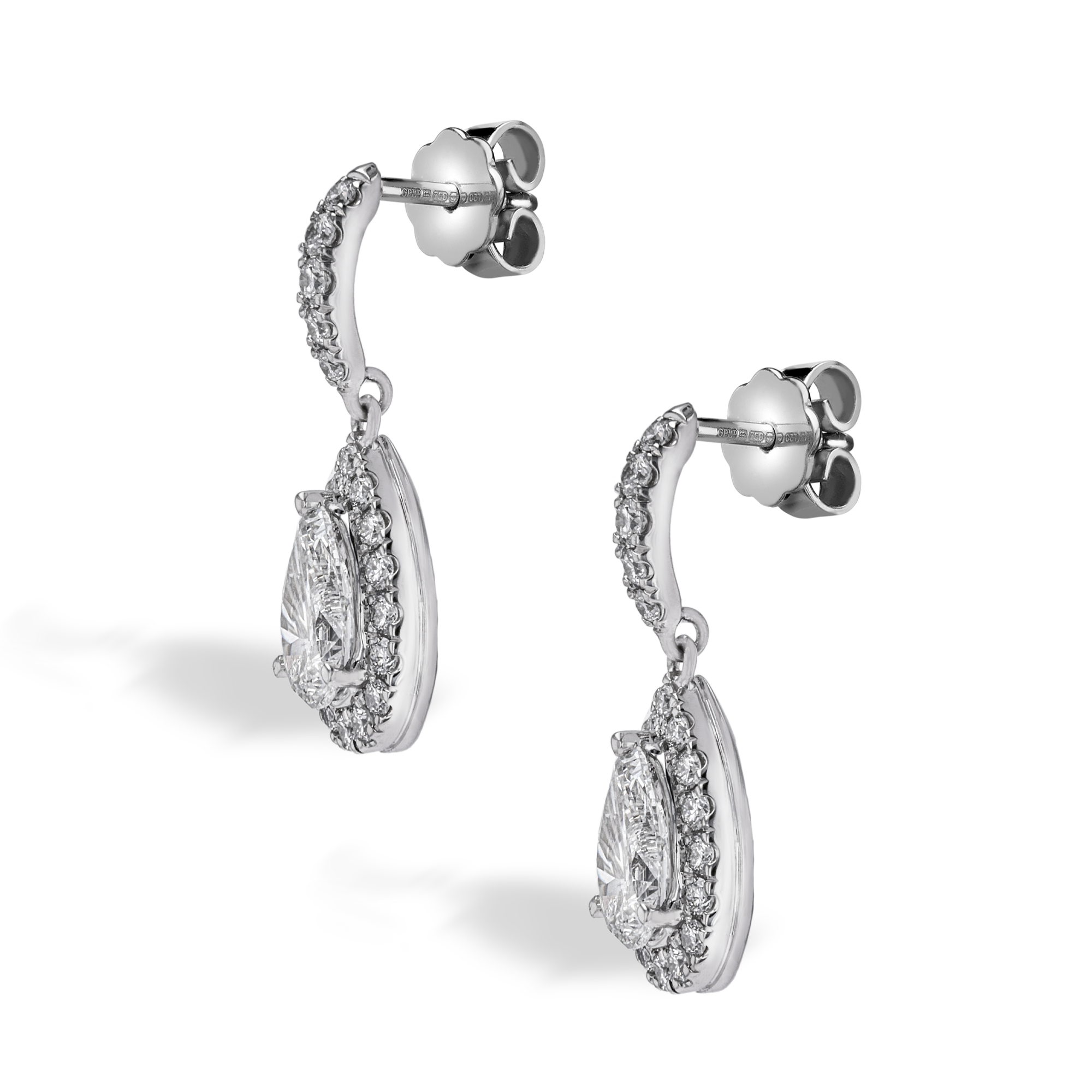 Pear shape Diamond Drop Earrings with Forty Four Stone Surround and Hoops Pear shape Cut, Claw Set_2