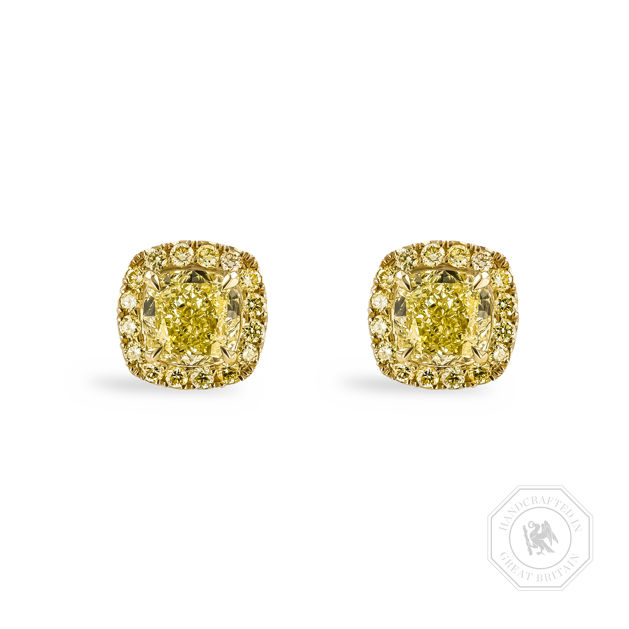 Celestial 3.00ct Fancy Yellow Diamond Earrings Cushion & Brilliant Cut, Claw Set_1