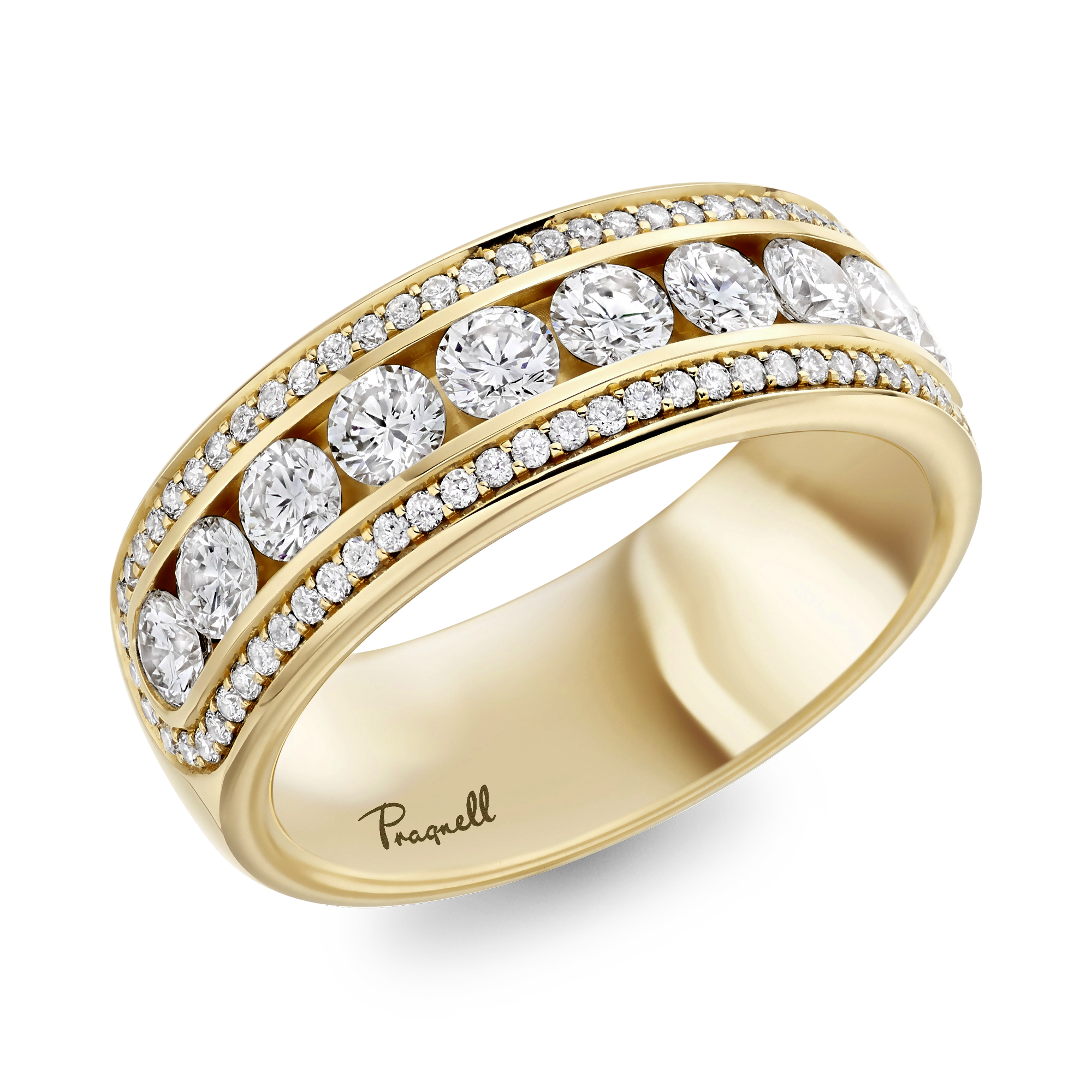 Round Brilliant Cut Diamond Three-Row Ring Brilliant Cut, Half Eternity, Channel Set_1