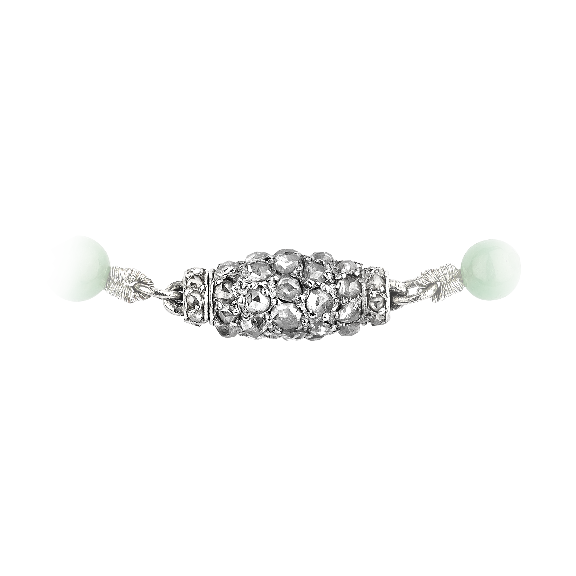 Edwardian Jade Bead Necklace Beaded Long Necklace, with Diamond Clasp_3