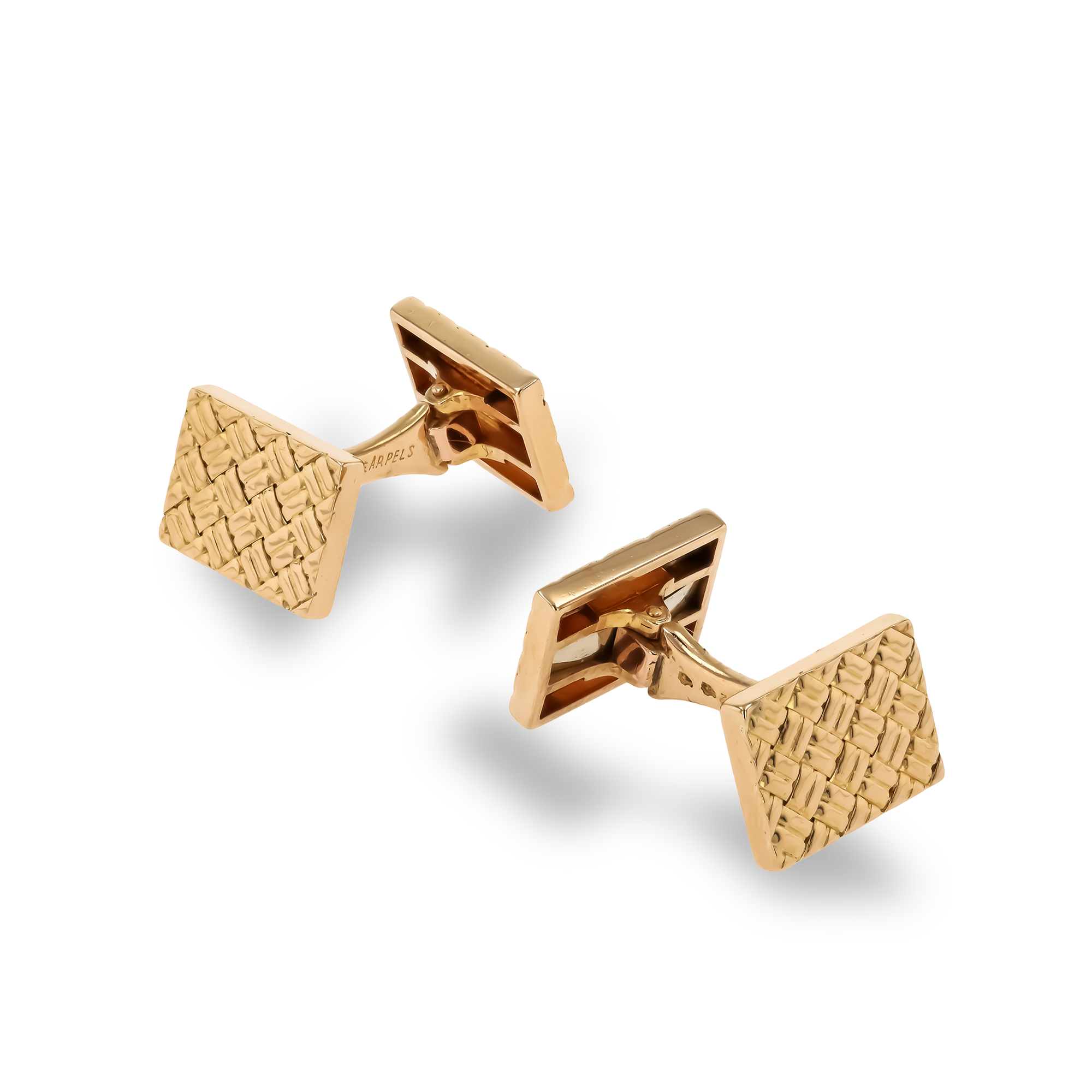 1960s Van Cleef & Arpels Basket Weave Motif Cufflinks 18ct Yellow Gold_1