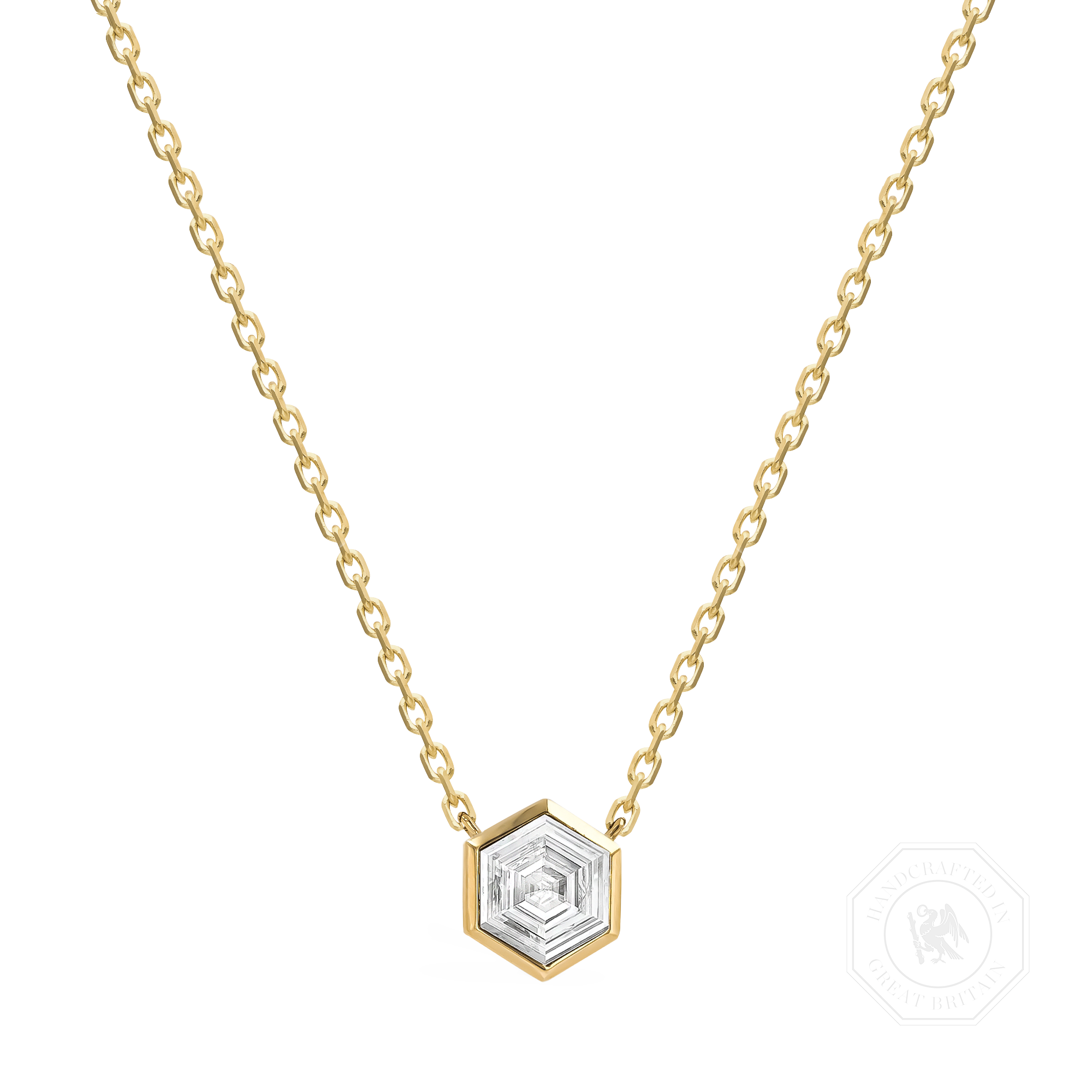 Honeycomb Diamond Solitare Pendant Hexagonal Cut, Rubover Set_1