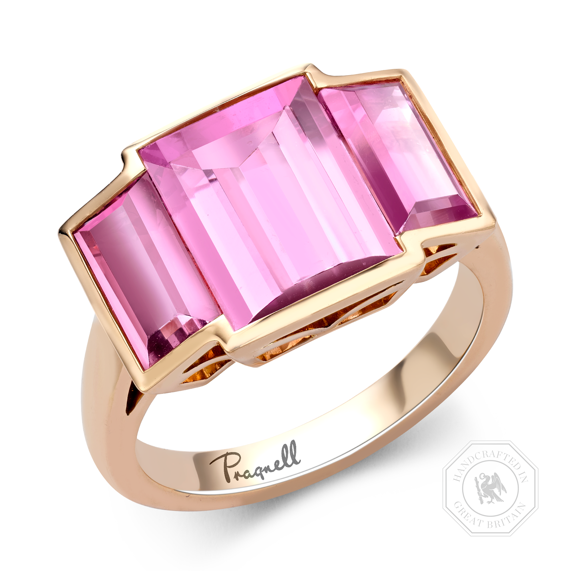 Kingdom Pink Tourmaline Ring Baguette Cut, Rubover Set_1