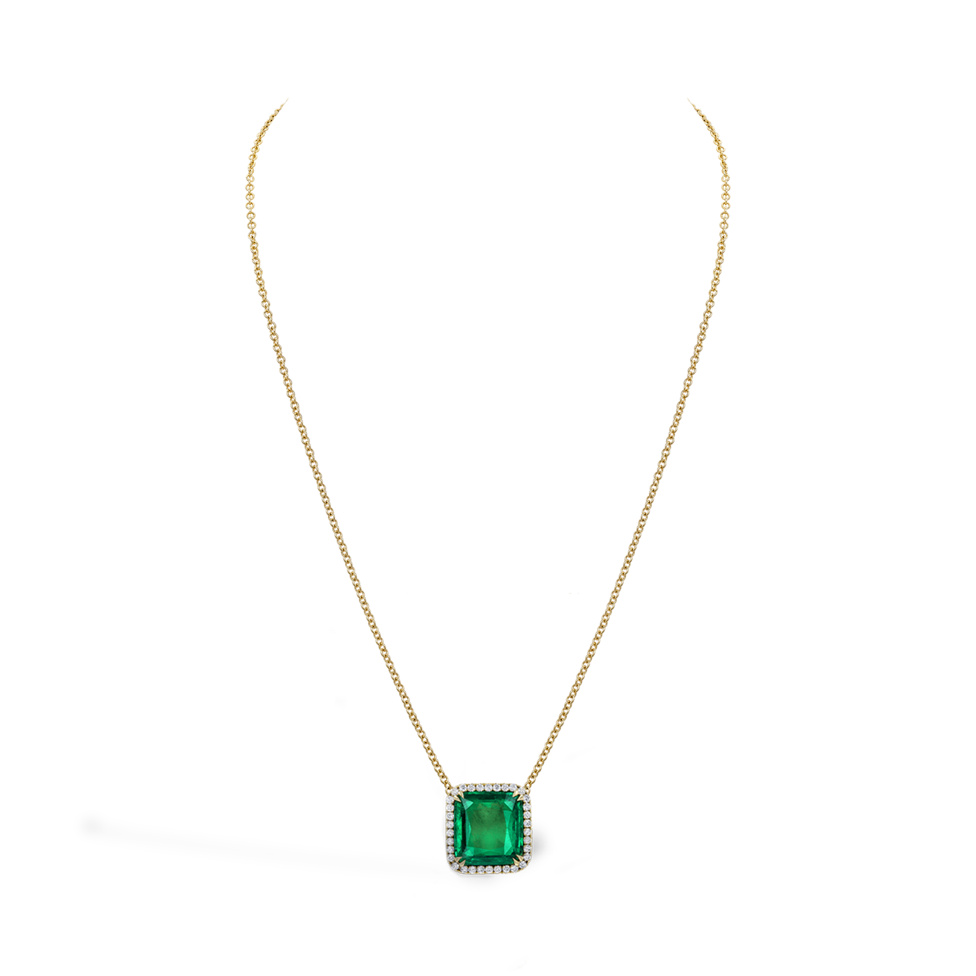 Masterpiece Colombian Celestial Setting Emerald Pendant with Diamond Surround Cushion Antique Cut, Four Claw Set_2