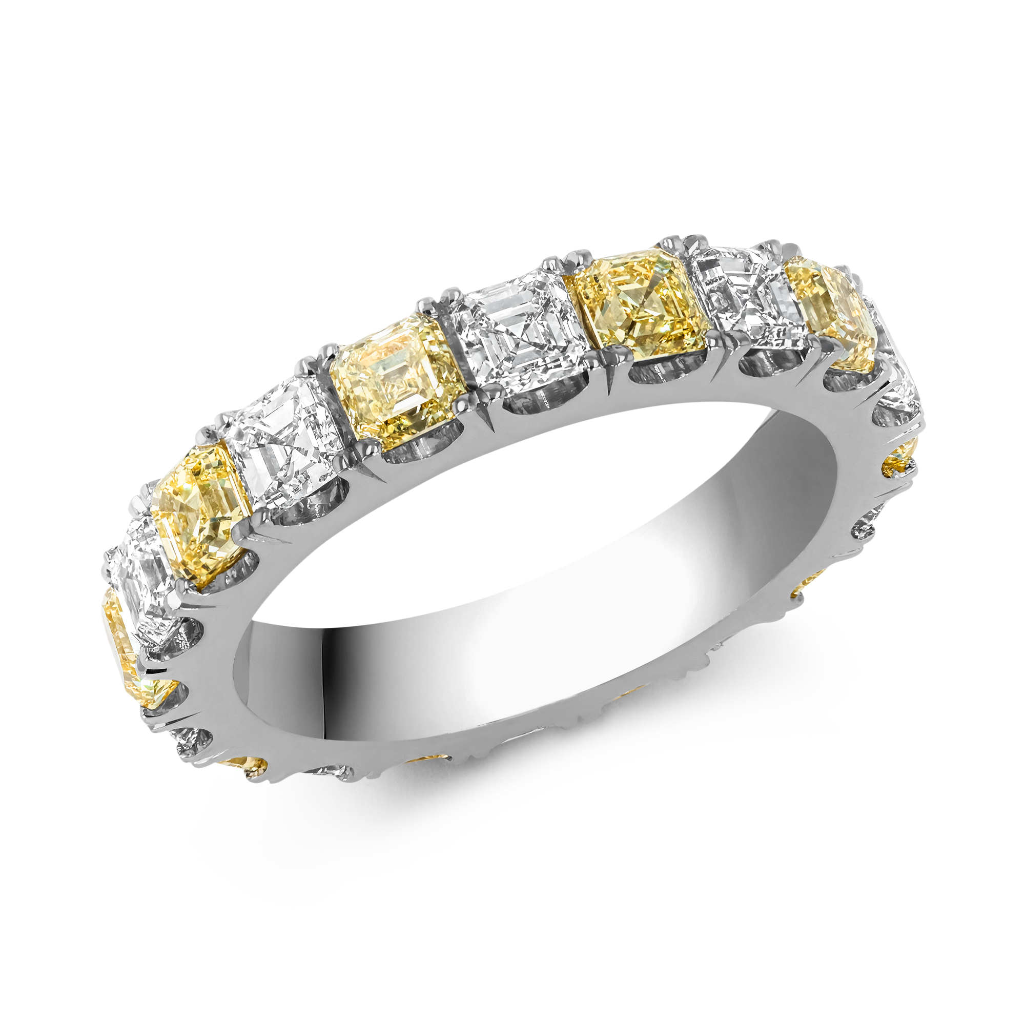 Yellow and White Asscher Cut Diamond Full Eternity Ring Asscher Cut, Claw Set_1