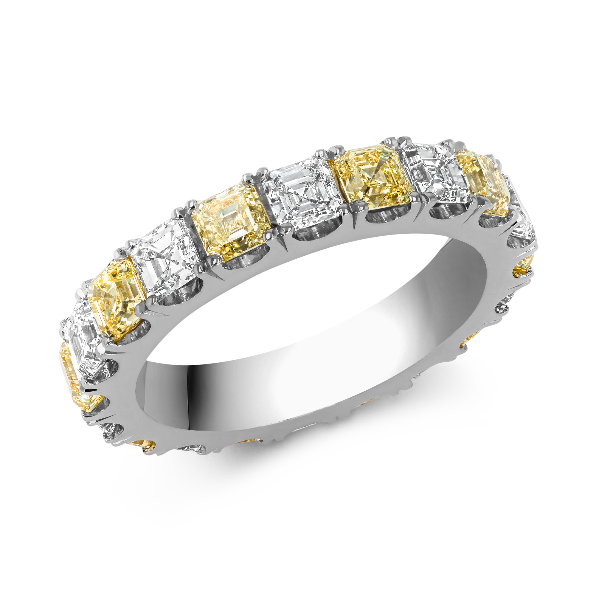 Yellow and White Asscher Cut Diamond Full Eternity Ring Asscher Cut, Claw Set_1