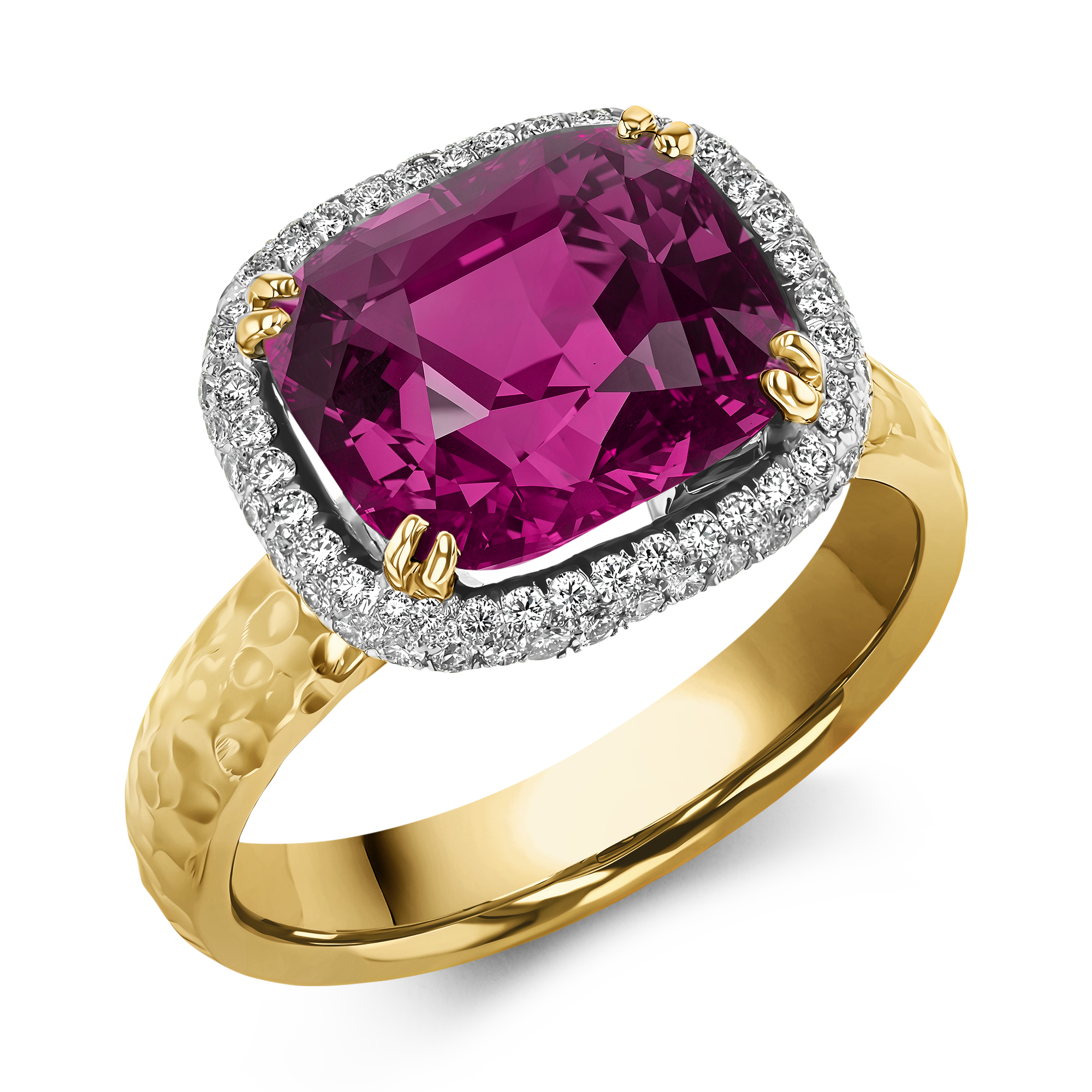 Contemporary Pink Madagascan Sapphire & Diamond Cluster Ring Cushion-cut, brilliant-cut, 4 double-claw set, Pave-set_1