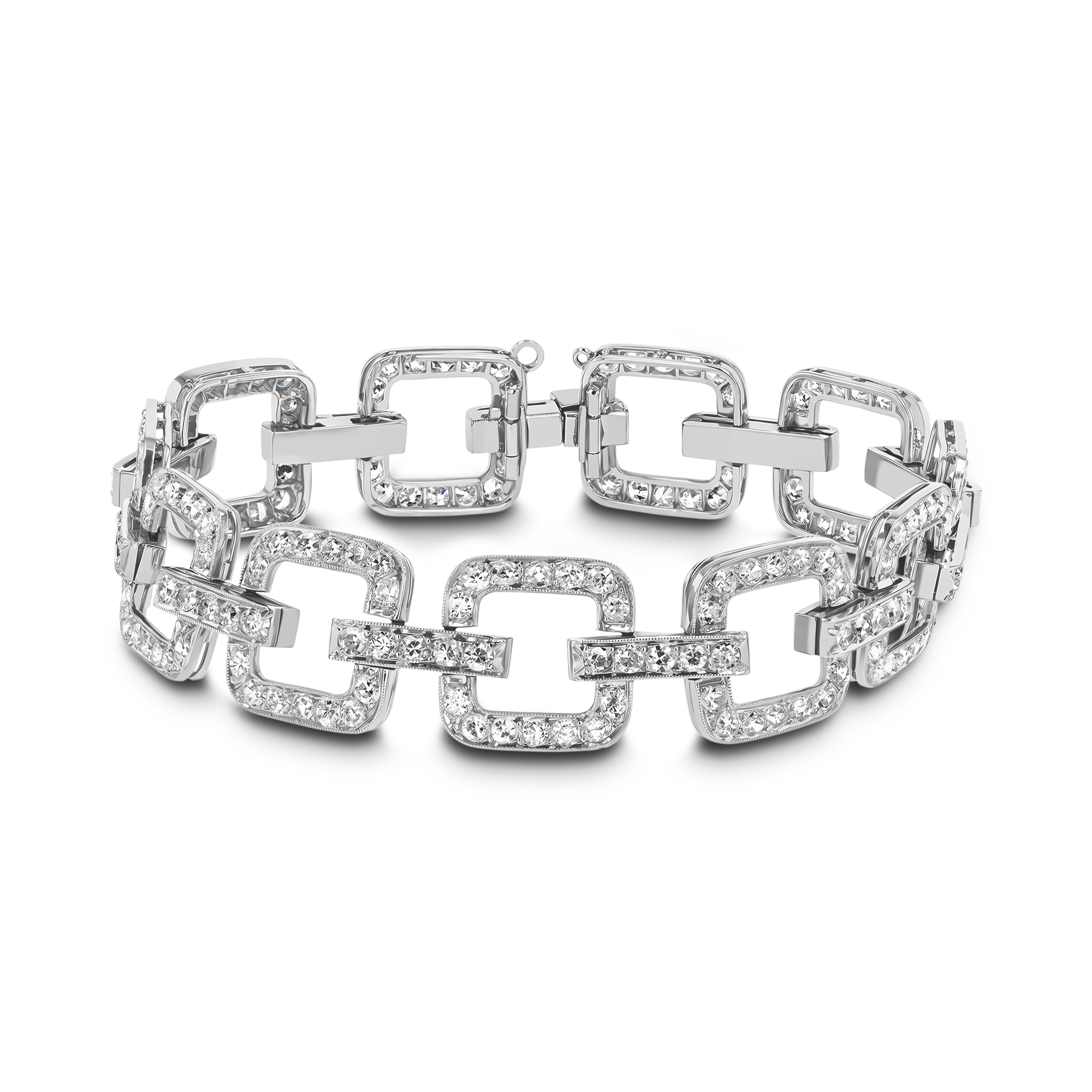 Art Deco Flexible Diamond Bracelet by Deligny, Bernard & Cie for Rene Boivin Eight Cut, Claw Set_1