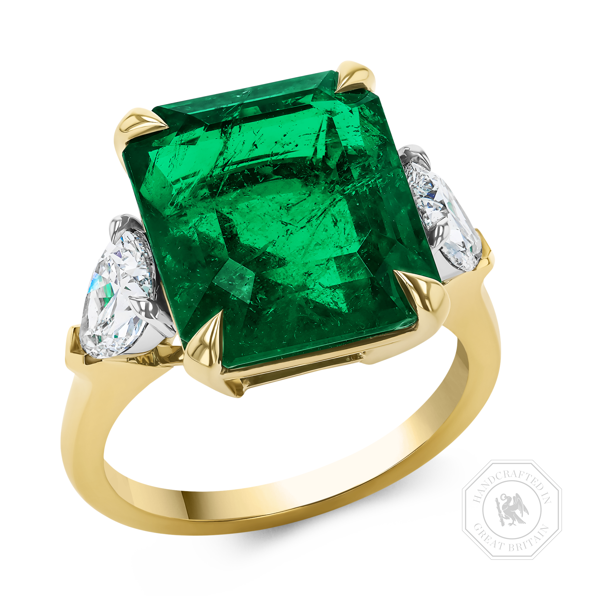 Masterpiece Octagonal Cut 8.58ct Colombian Emerald and Diamond Ring Octagonal & Pear Cut, Claw Set_1