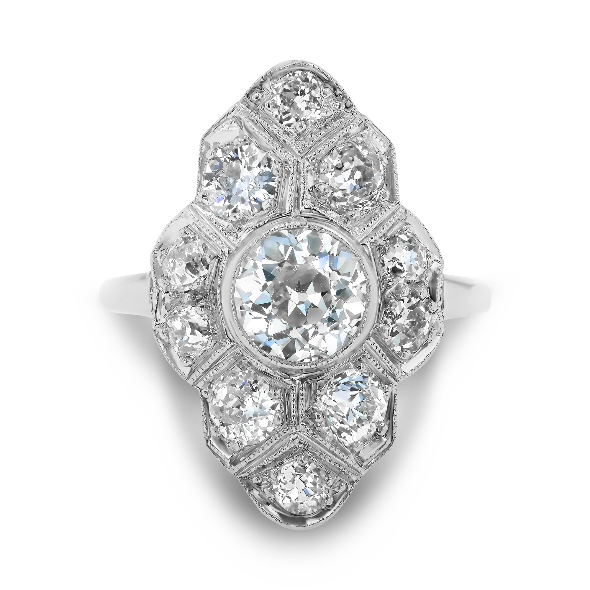 Edwardian Old Cut 0.95ct Diamond Plaque Ring Old European Cut, Rubover Set_2