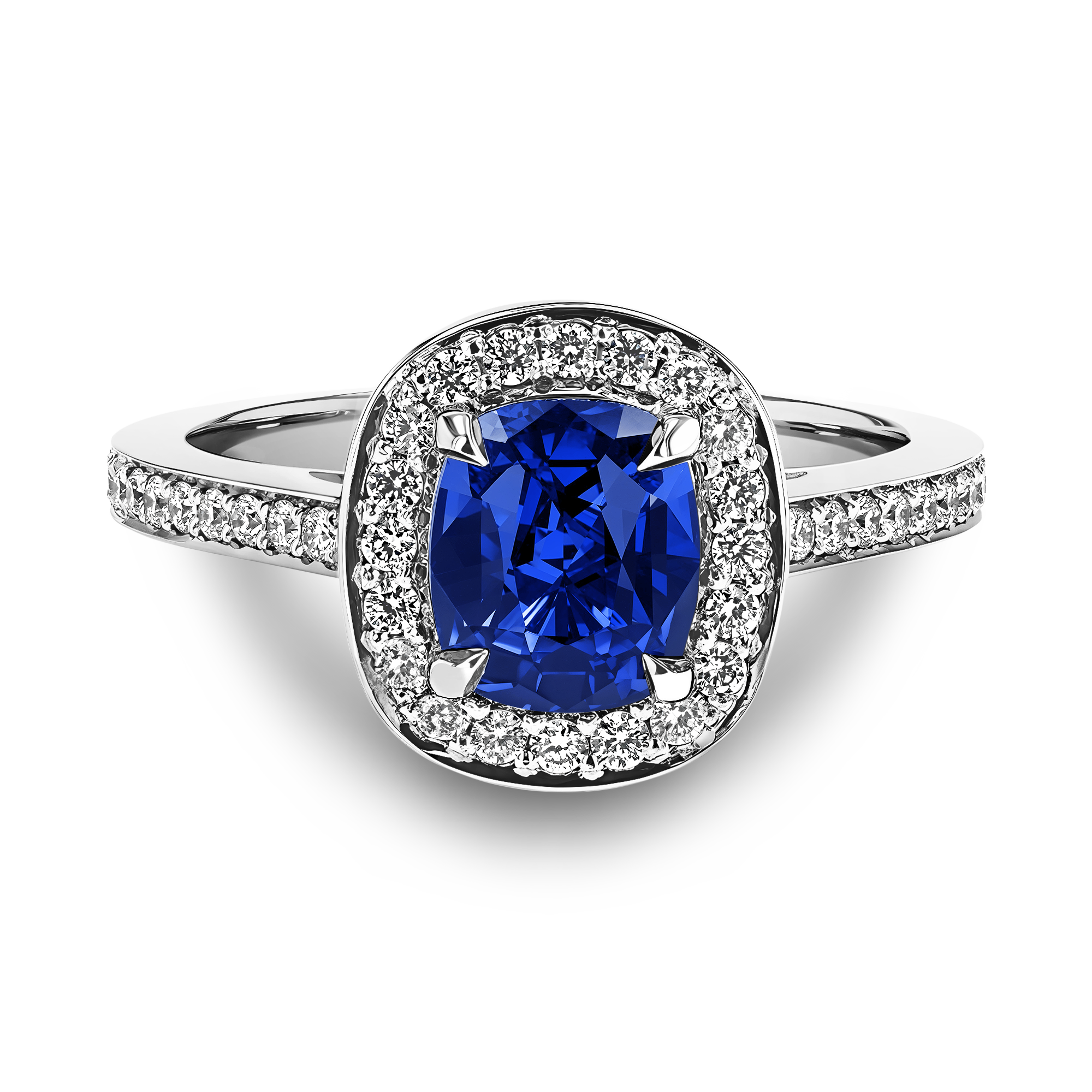 Classic 1.62ct Sapphire and Diamond Cluster Ring Cushion modern cut, Claw set_2