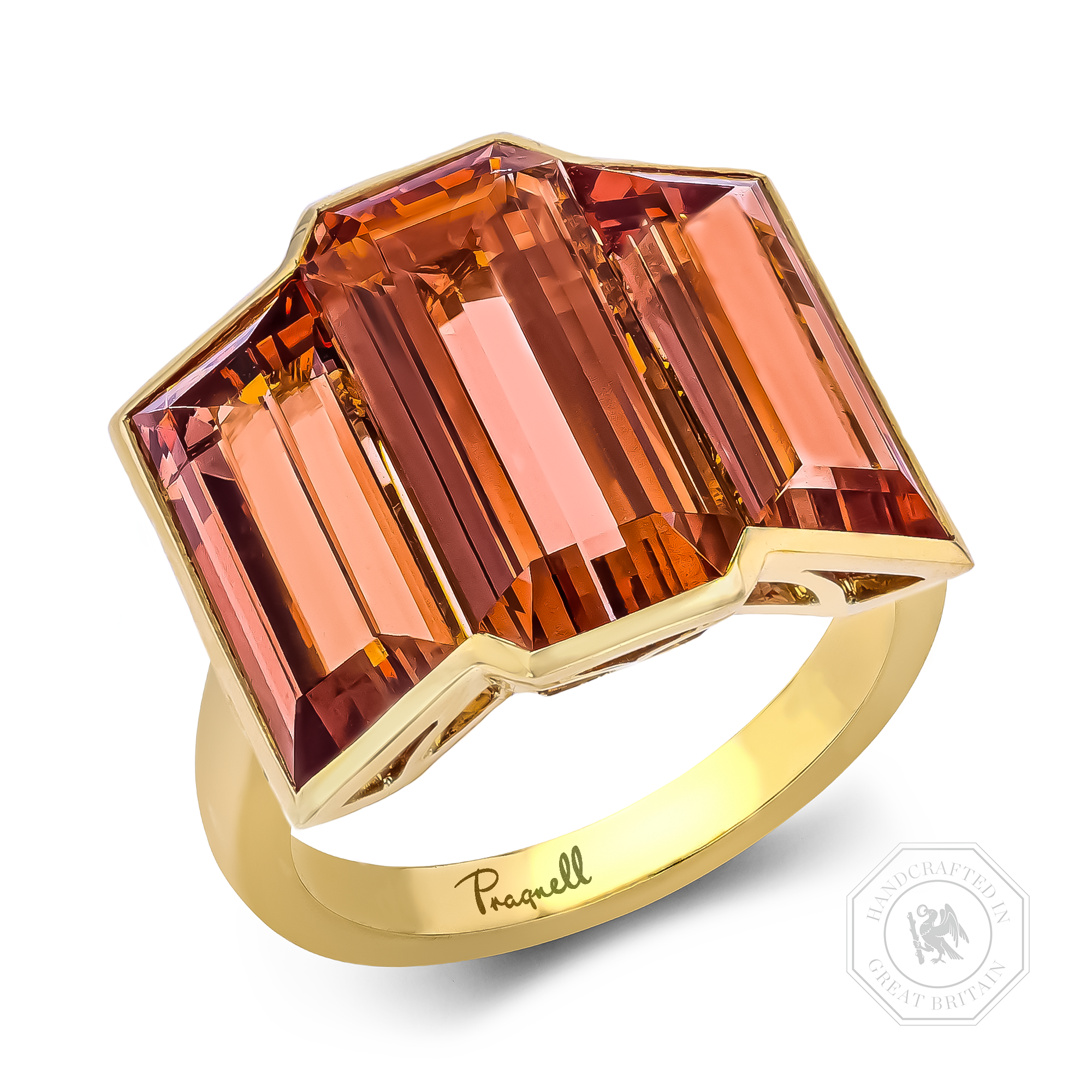 Masterpiece Kingdom 15.43ct Imperial Topaz Three Stone Ring Baguette Cut, Rubover Set_1