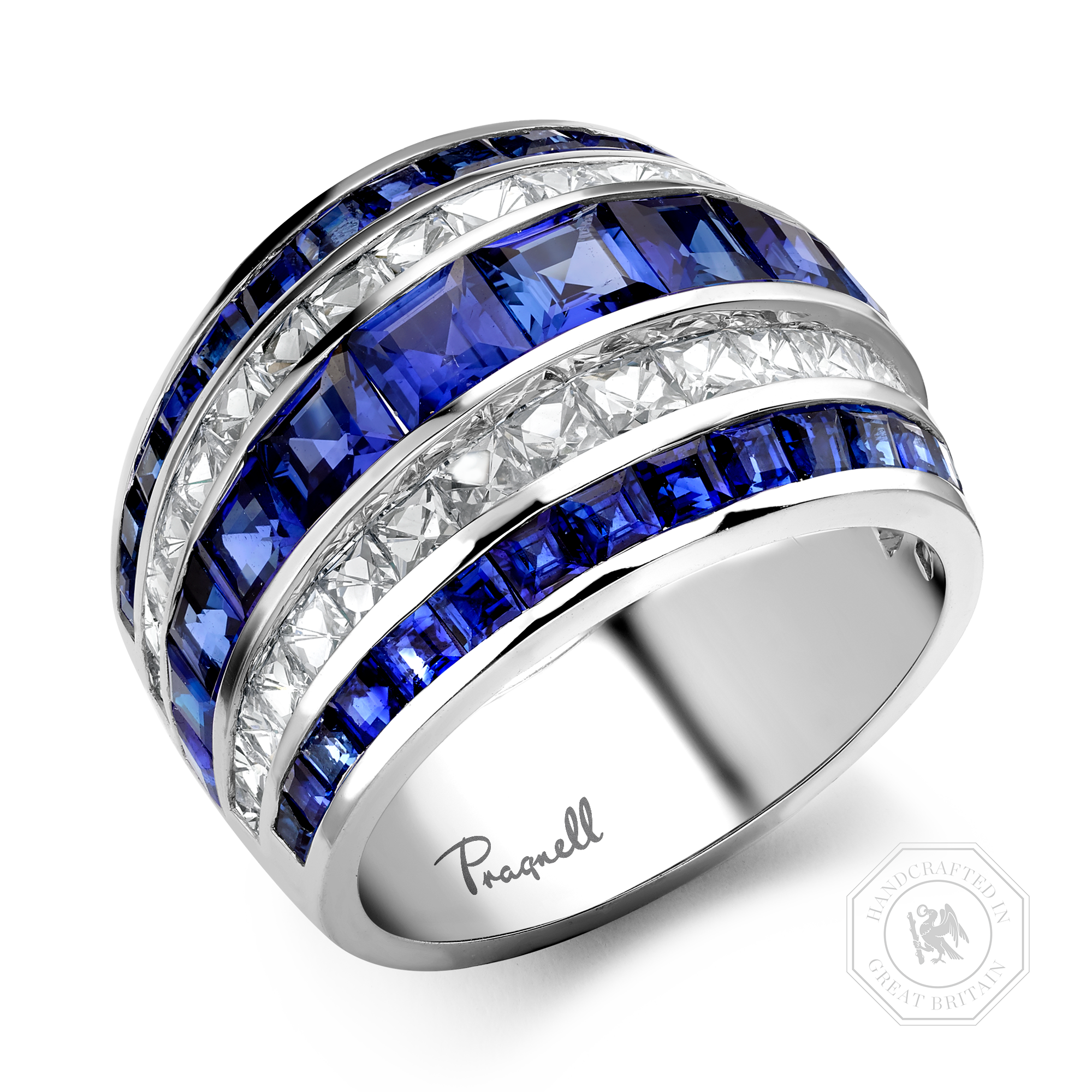 Manhattan Classic Sapphire & Diamond Ring Carre & French Cut, Channel Set_1