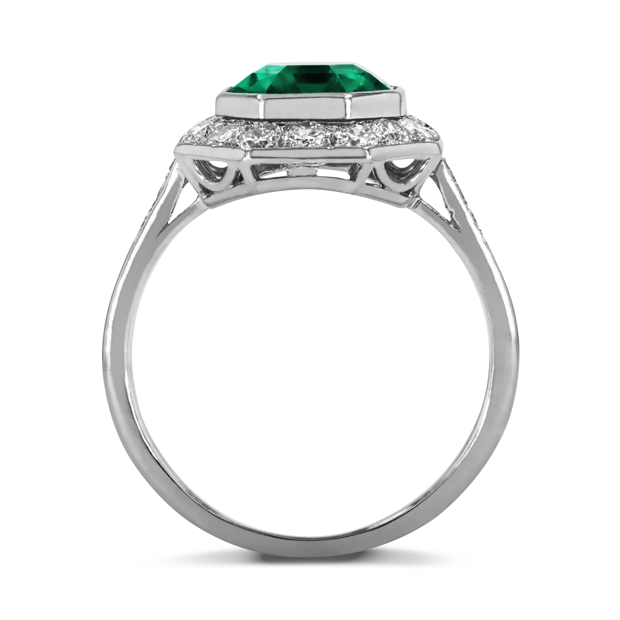 Art Deco Octagonal Colombian Emerald Ring Octagonal, Brilliant & Eight Cut, Claw Set_3