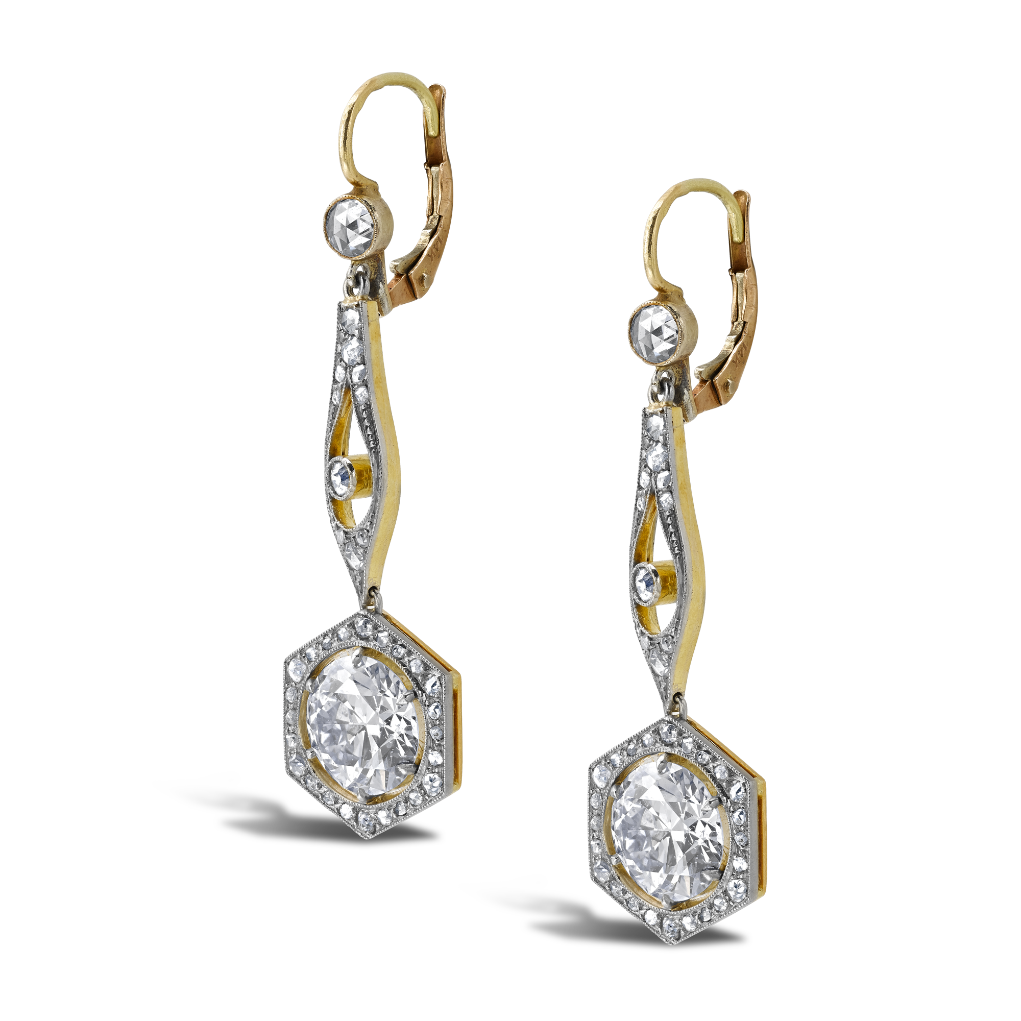Belle Epoque Diamond Drop Earrings Old Cut, Six Claw set_2