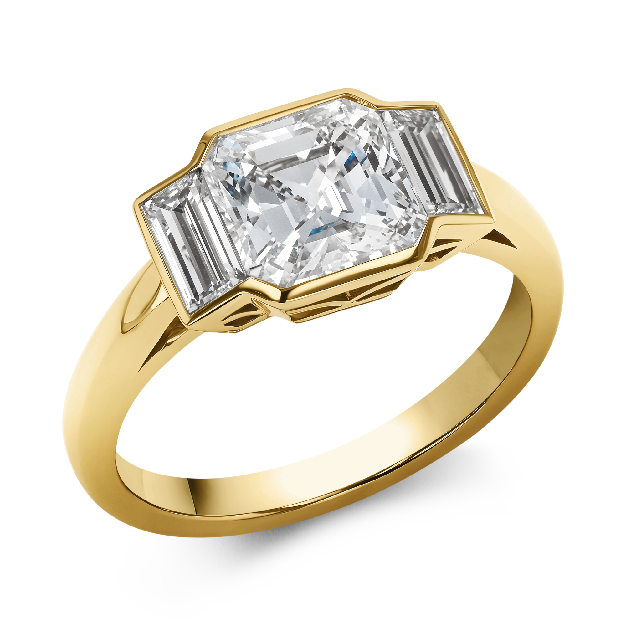Kingdom 2.00ct Diamond Three Stone Ring Asscher Cut, Rubover Set_1