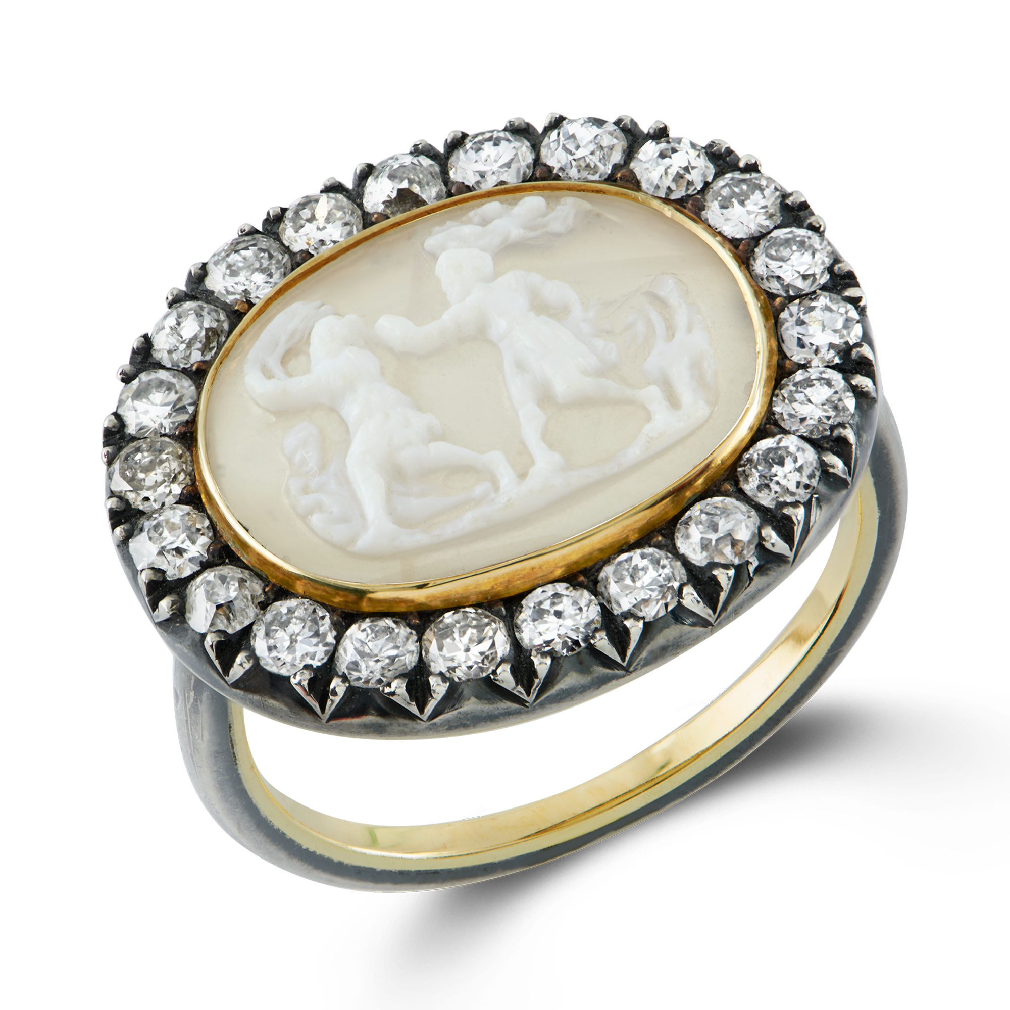 Georgian Agate Cameo Ring Oval Agate Cameo Ring, with Diamond Surround_1