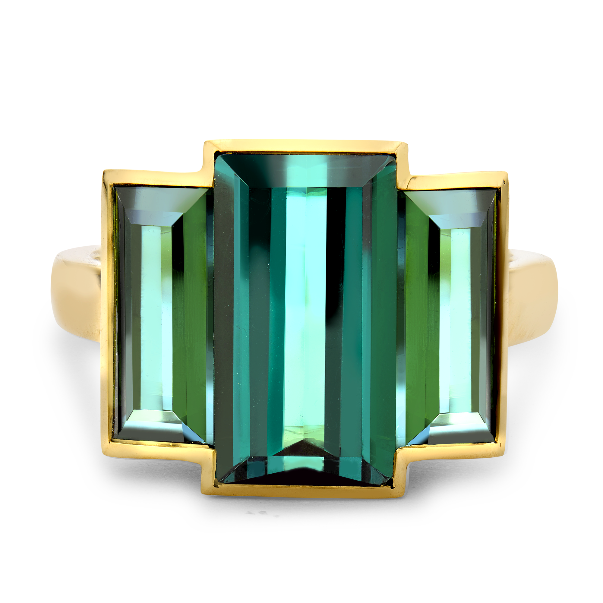 Green Tourmaline Kingdom Ring Baguette Cut, Three Stone_2