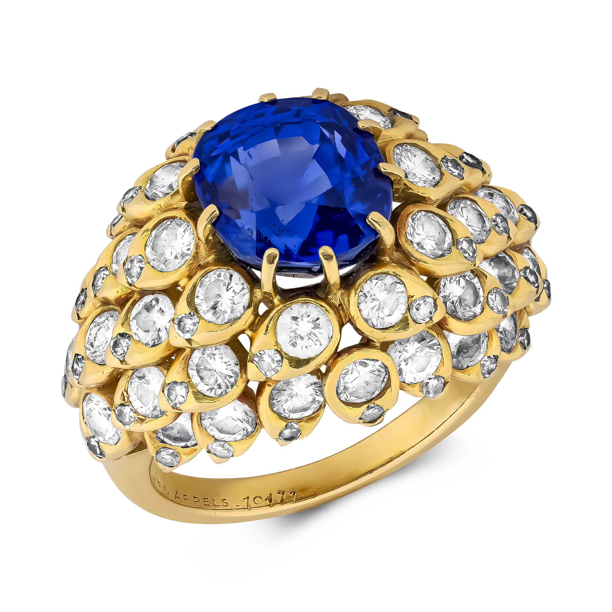 Retro Van Cleef and Arpels 5.153ct Sri Lankan Sapphire and Diamond Ring Antique Cushion Cut, Claw Set_1