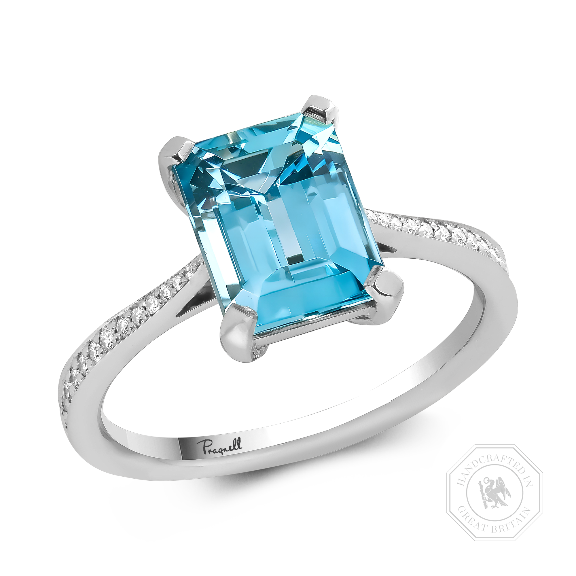 Emerald Cut 2.285ct Aquamarine and Diamond Ring Emerald Cut, Claw Set_1