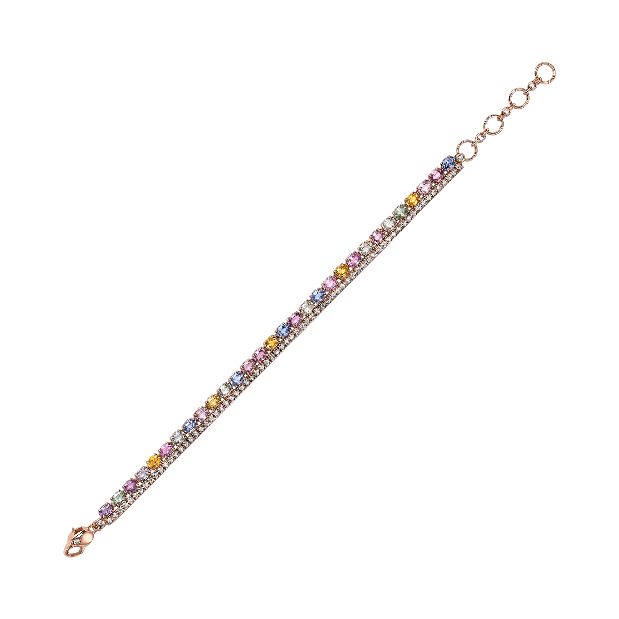 Rainbow Fancy Sapphire and Diamond Two Row Bracelet Oval Cut, Claw Set_2