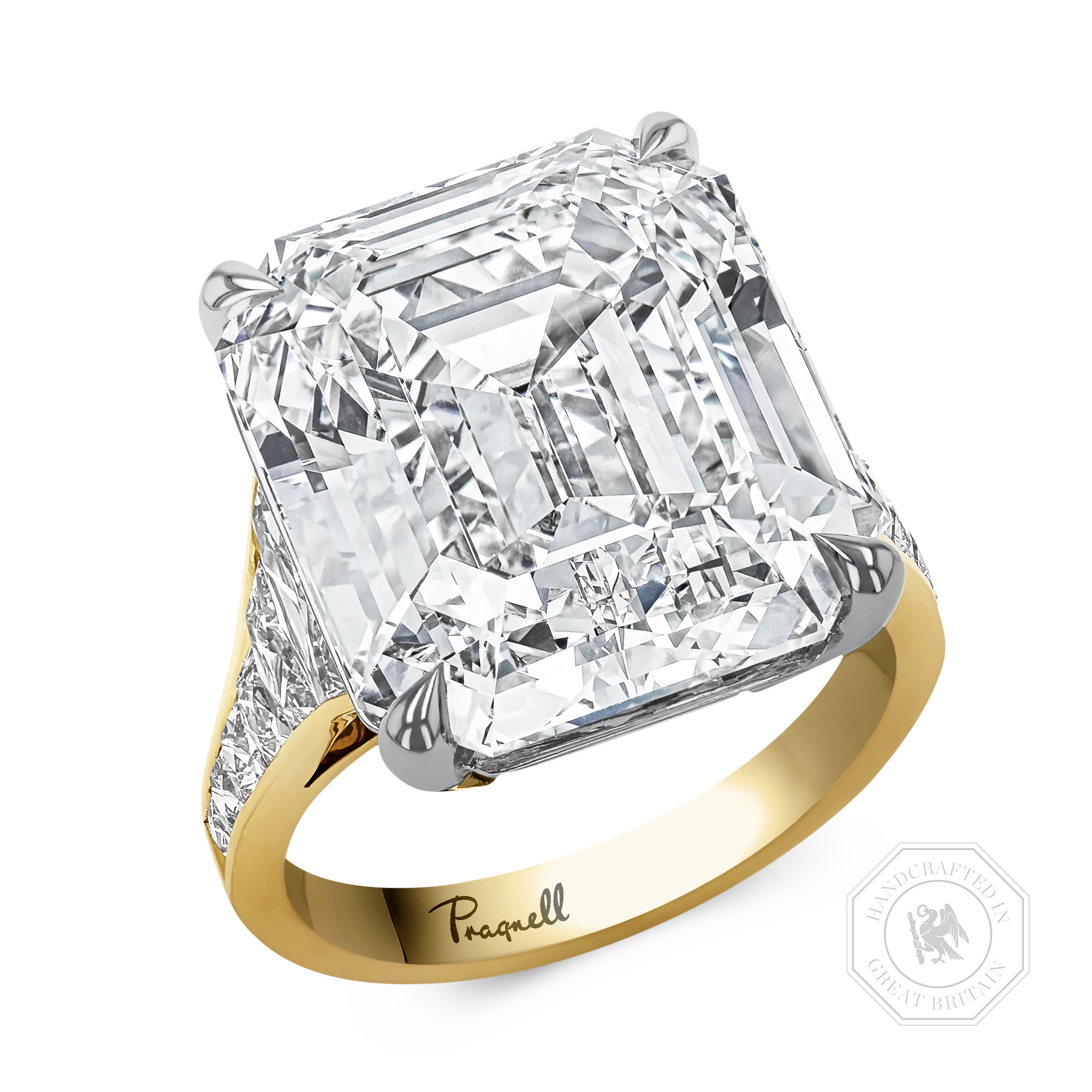 Masterpiece Pragnell Setting 17.26ct Diamond Solitaire Ring Emerald Cut, Claw Set_1